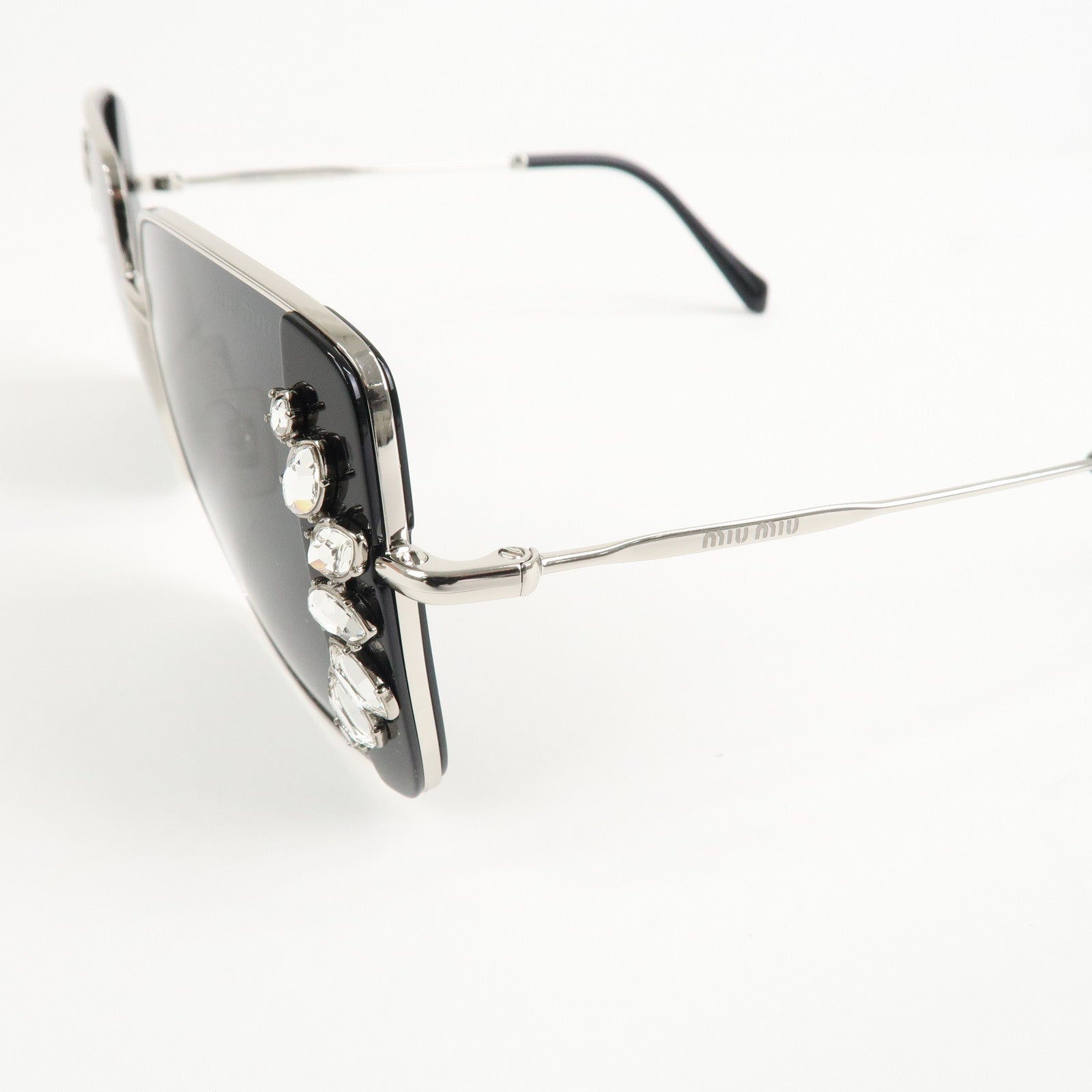 MIU MIU Metal Rhine Stone Sunglasses Black Silver 01E-580 46□19