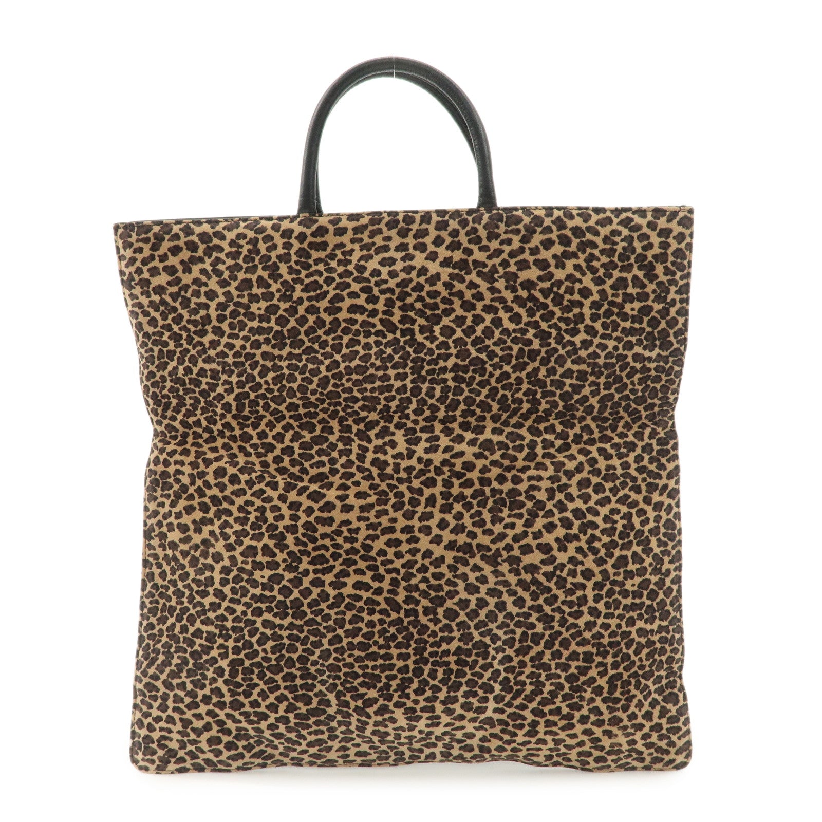 LOEWE Leather Tote Bag Hand Bag Leopard Brown Black Gold HDW Used