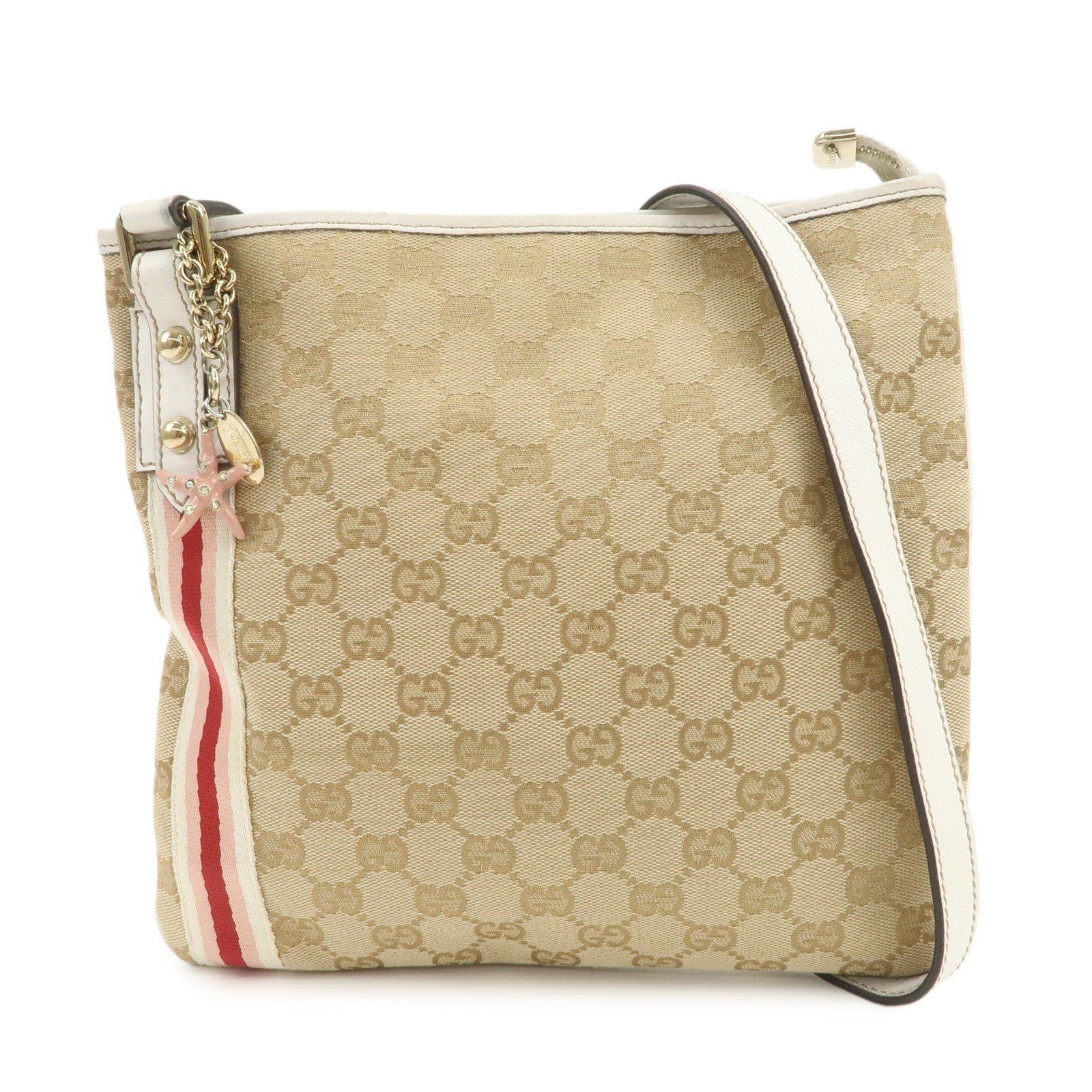 GUCCI Sherry GG Canvas Leather Shoulder Bag Beige Pink 144388