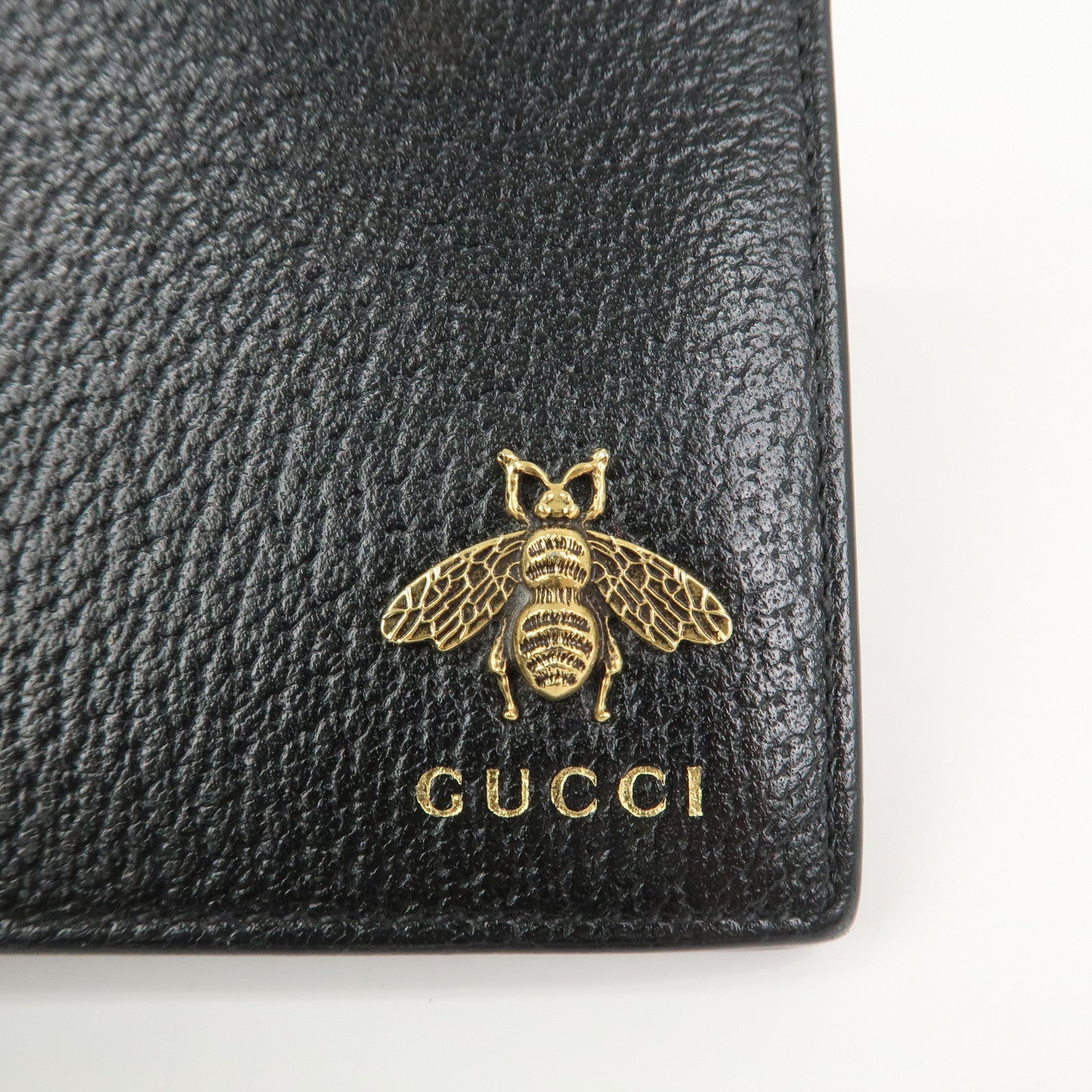 GUCCI Animalier Leather Bi-fold Compact Wallet Black 523664