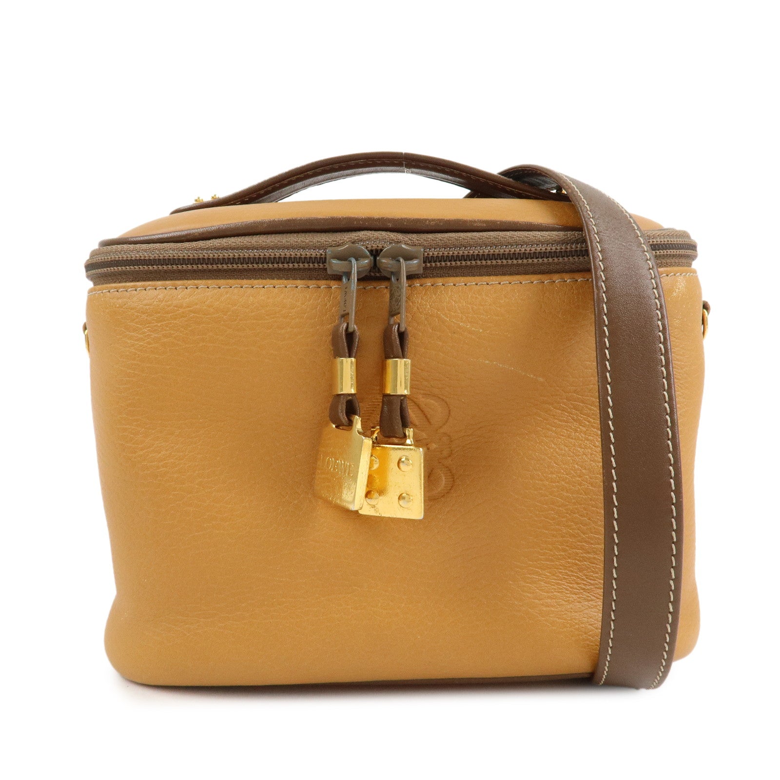 LOEWE Leather 2WAY Bag Hand Bag Shoulder Bag Brown Gold Hardware