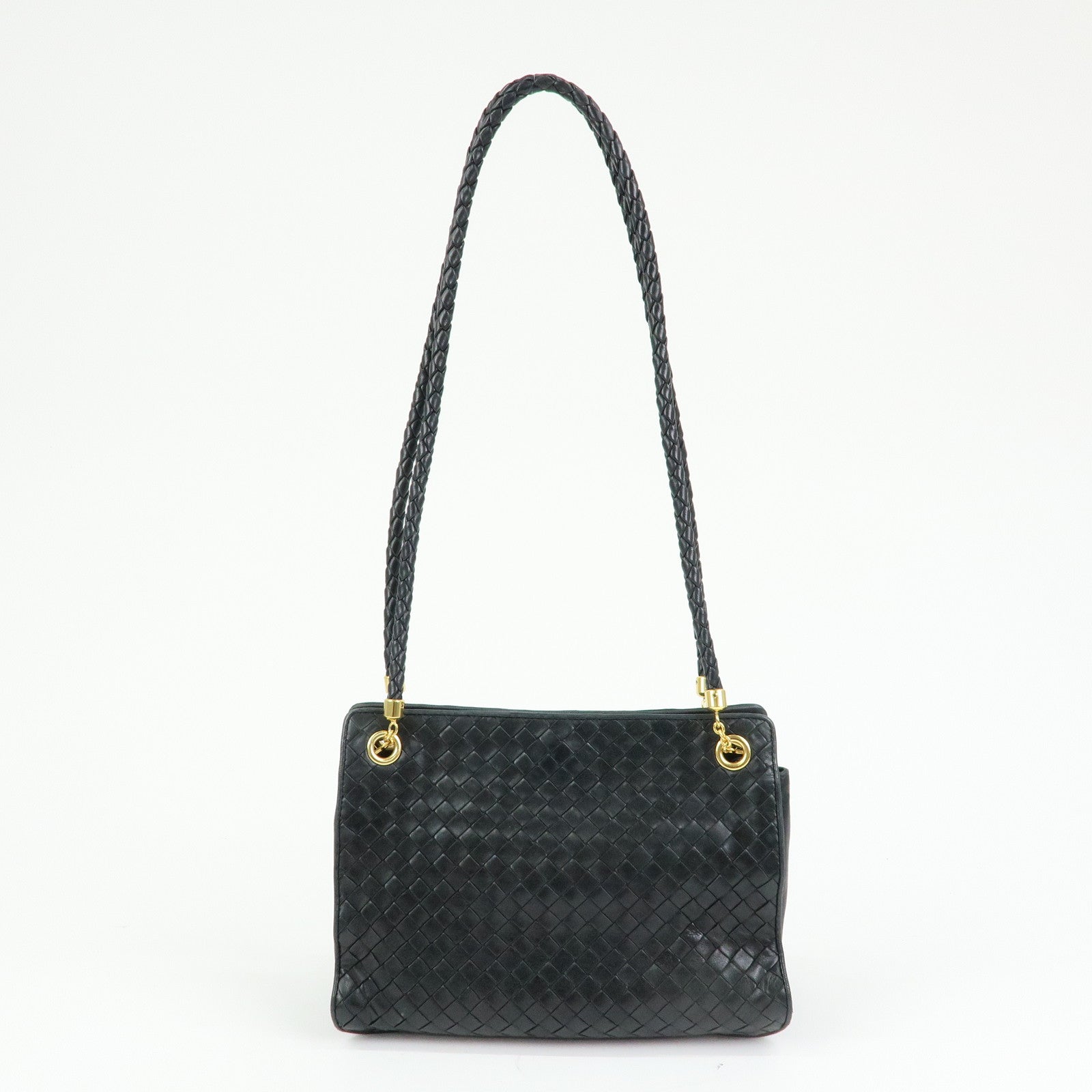 BOTTEGA VENETA Intrecciato Leather Shoulder Bag Hand Bag Black