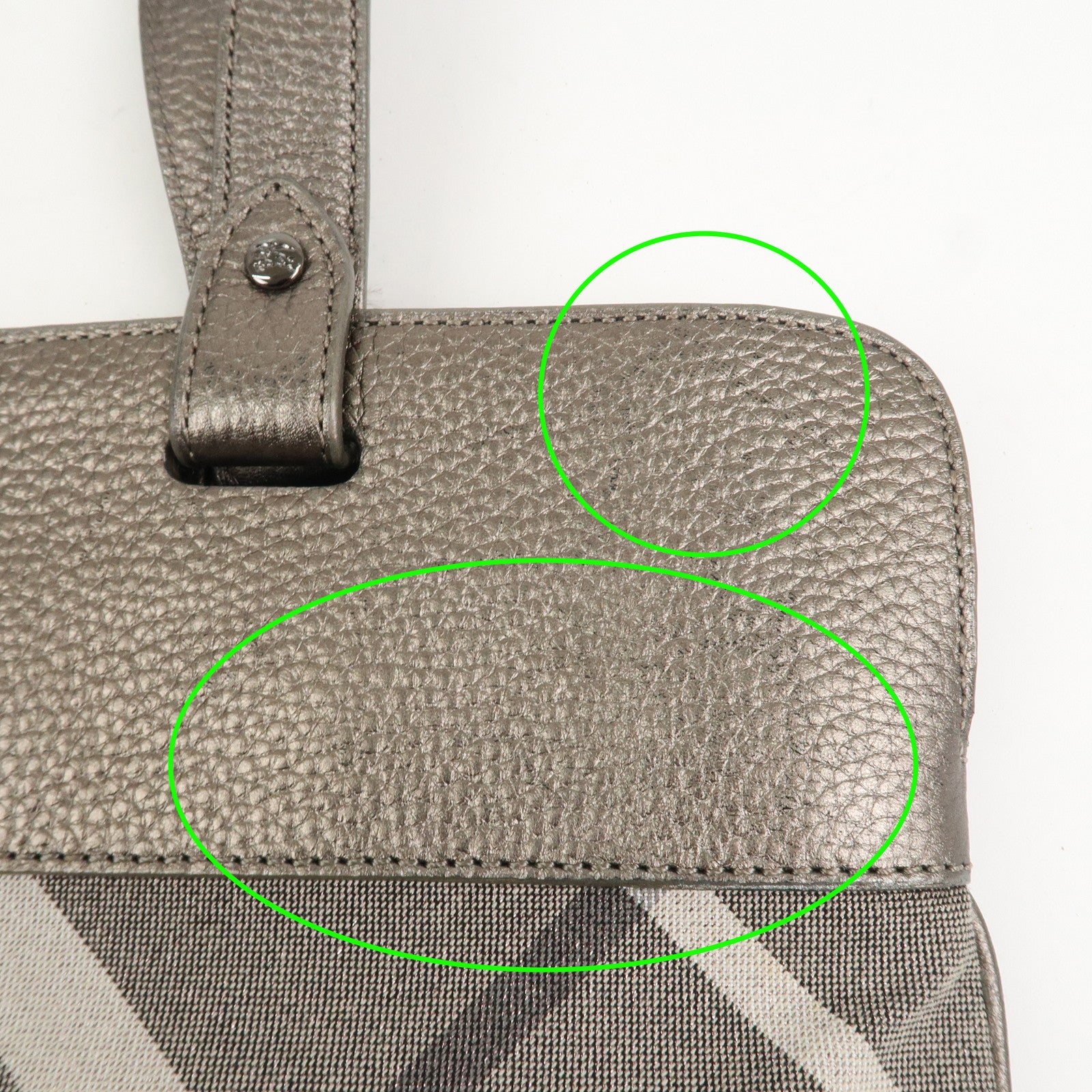 BURBERRY Logo Canvas Leather Tote Bag Shoulder Bag Gray Silver