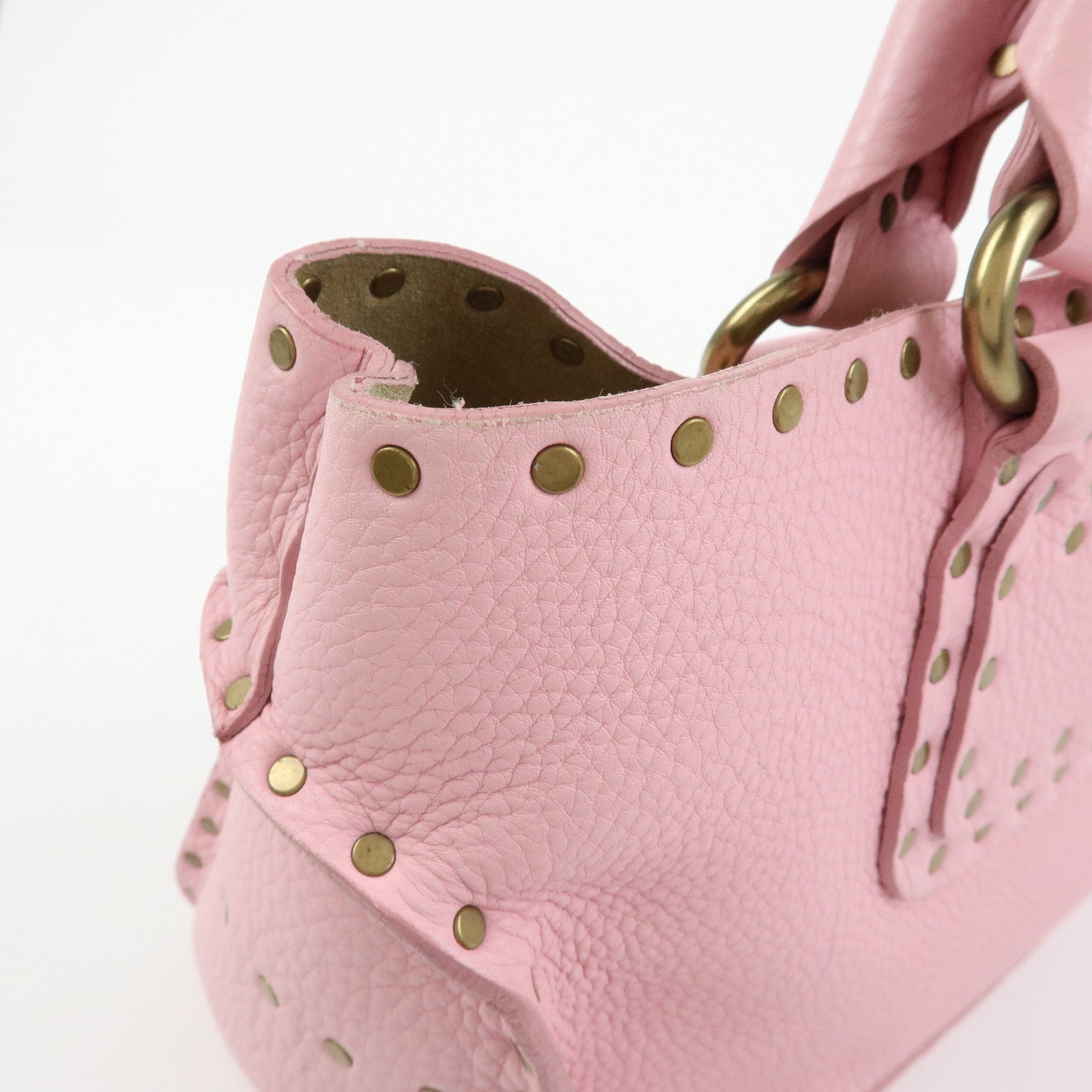 CELINE Boogie Bag Leather Studs Hand Bag Tote Bag Pink