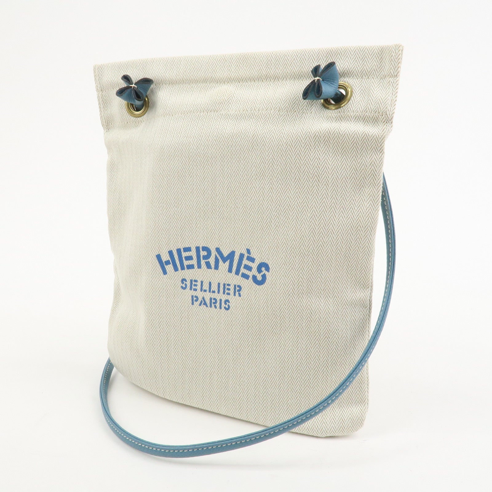 HERMES Aline PM Canvas Leather Shoulder Bag Blue