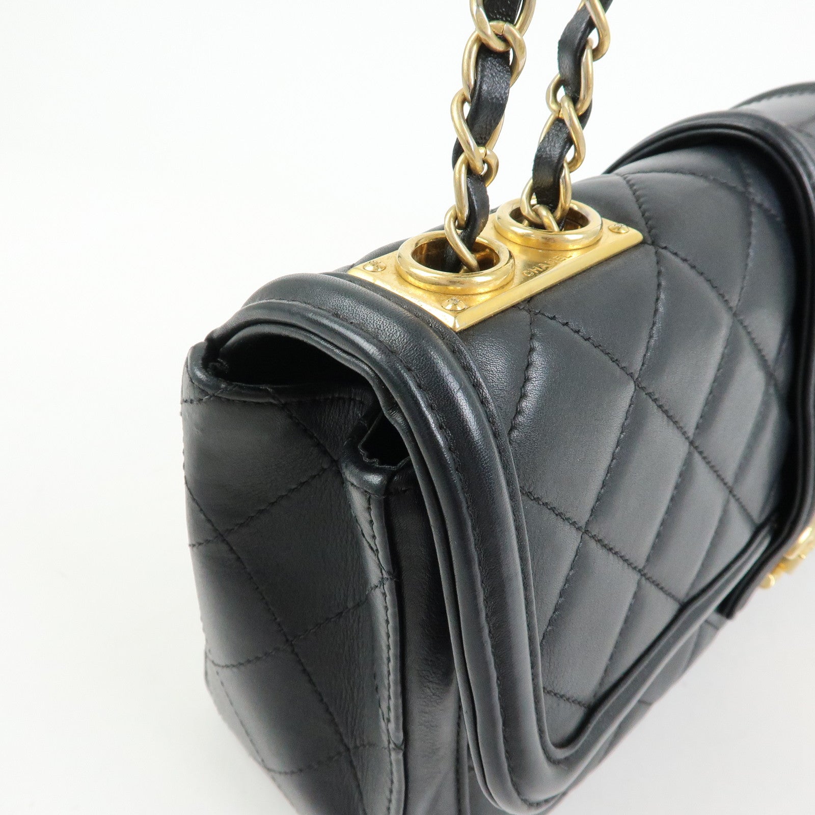 CHANEL Matelasse Lamb Skin Double Chain Single Flap Shoulder Bag