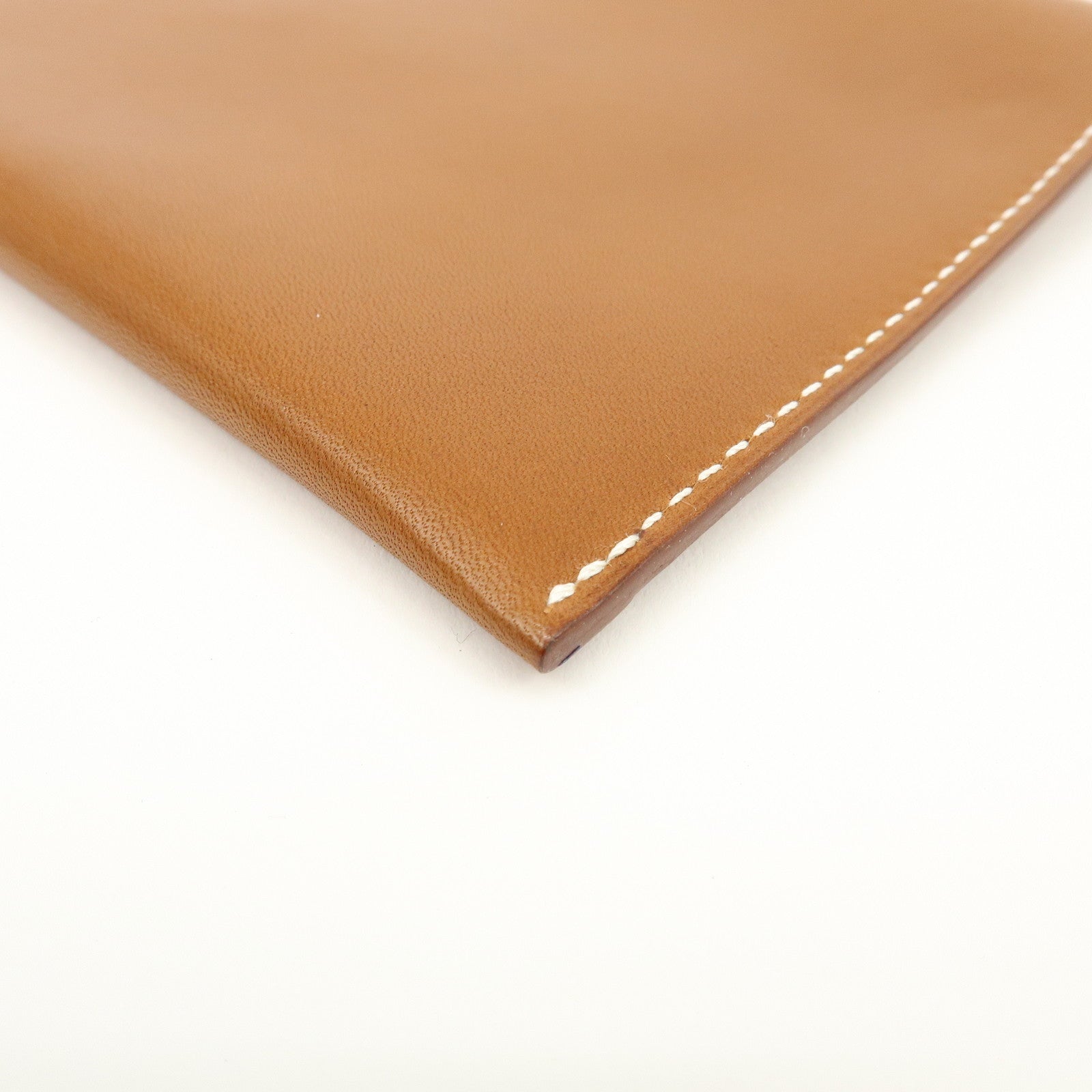 Hermes Enveloppe Box Calf Leather Card Case A Stamped Tan Brown