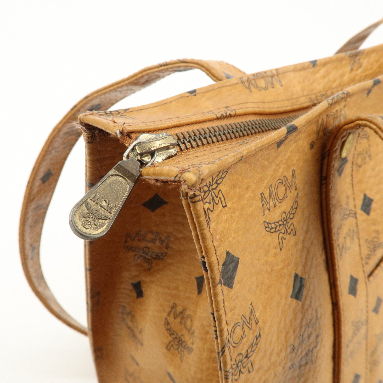 MCM Visetos Leather Shoulder Bag Tote Bag Brown