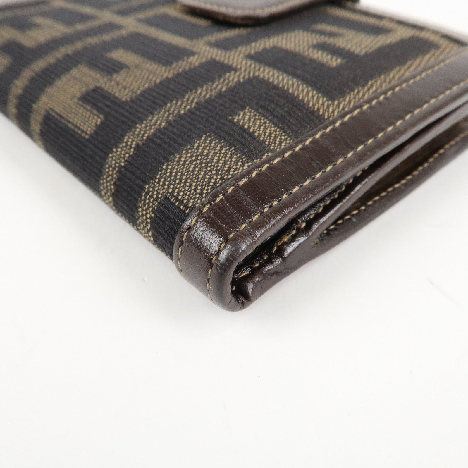 FENDI Zucca Canvas Leather Bi-Fold Wallet Brown Black Used
