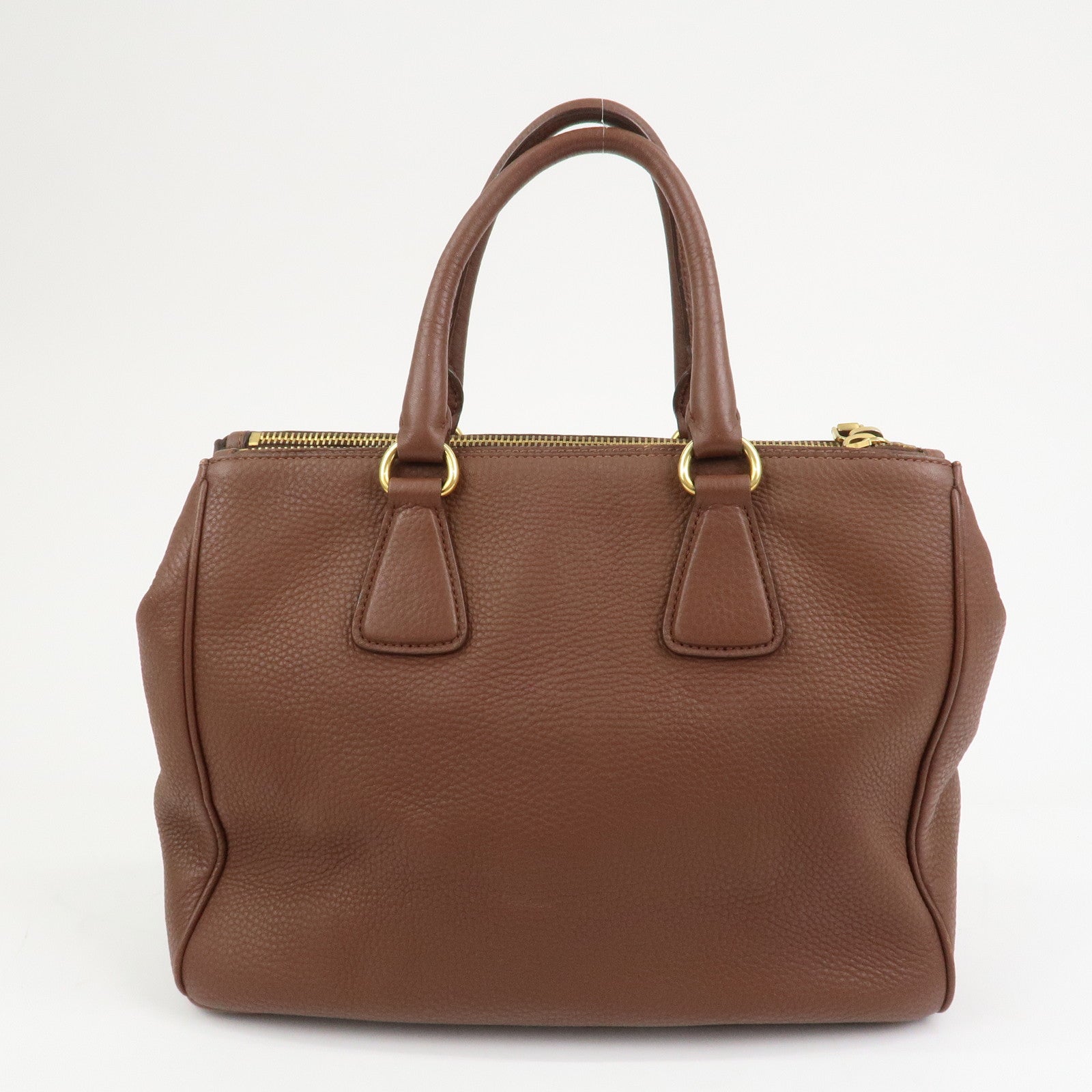 PRADA Logo Leather Hand Bag Tote Bag Brown