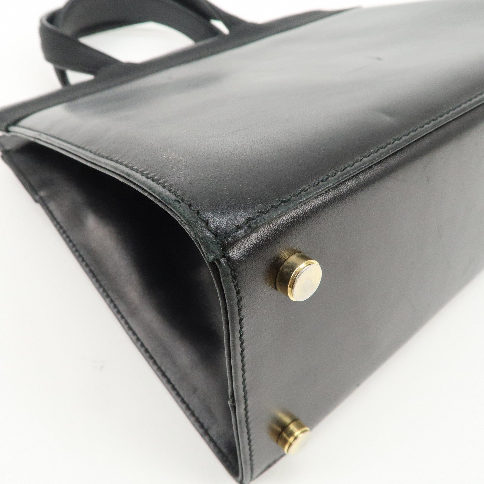 Ferragamo Vara Ribbon Leather Hand Bag Black Gold HDW