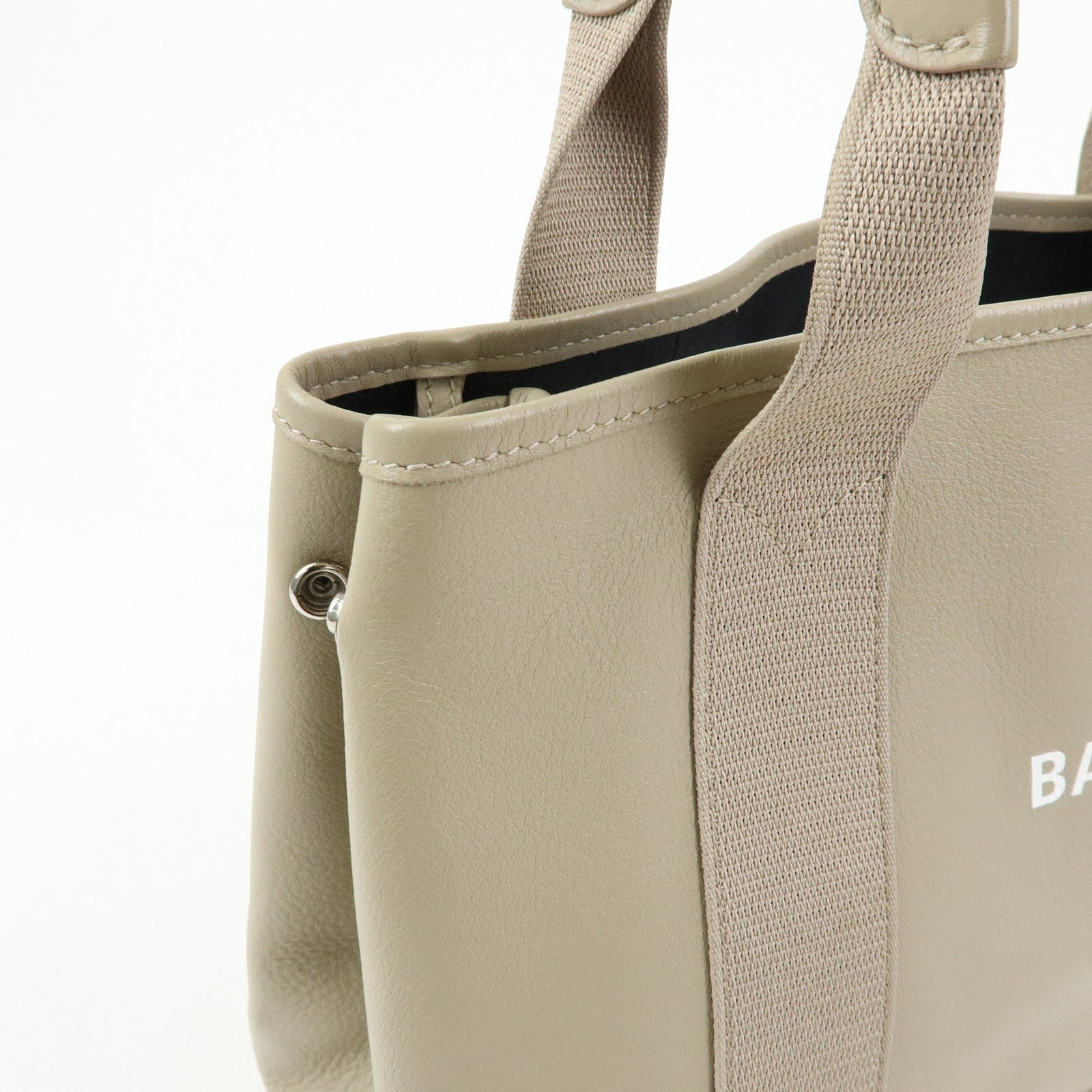 BALENCIAGA Navy Cabas Leather Small Tote Bag Beige 339933