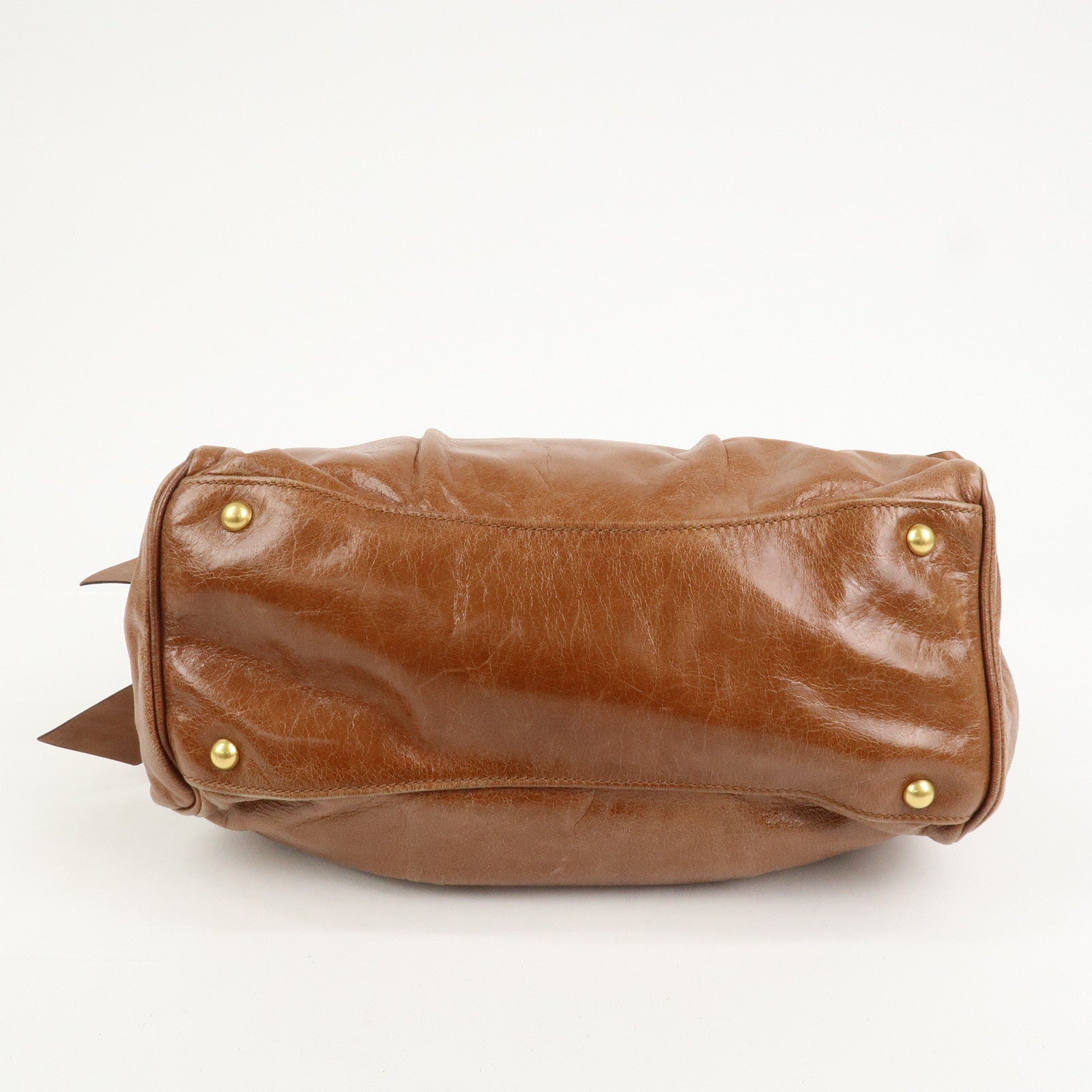 MIU MIU Logo Leather 2Way Bag Hand Bag Shoulder Bag Brown
