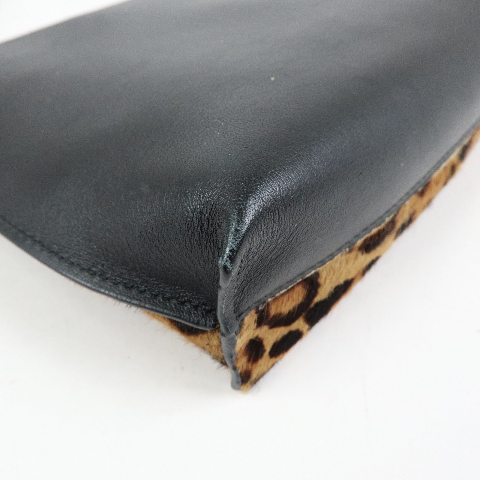 LOEWE Unborn Calf Leather Shoulder Bag Leopard Brown Black