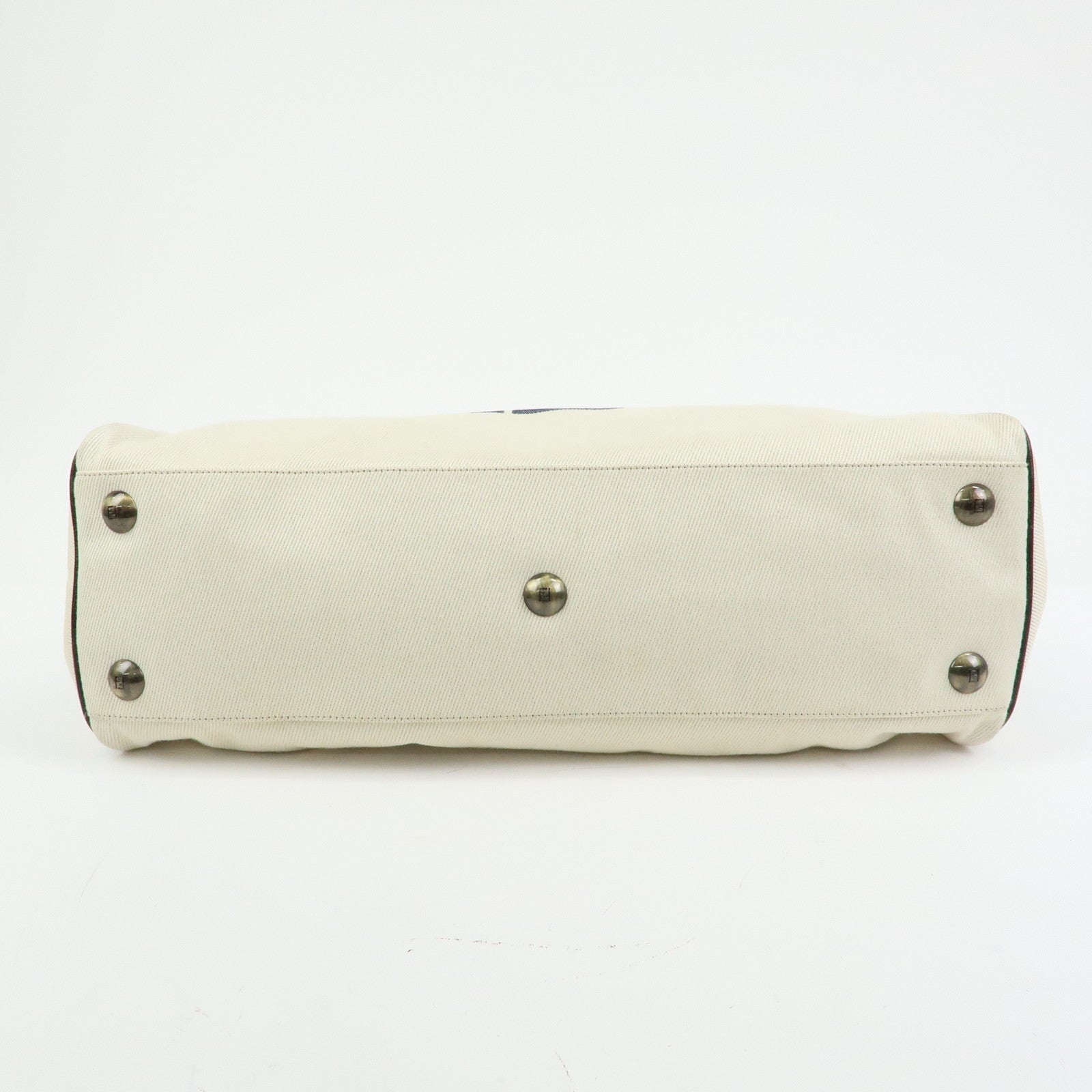 FENDI Etnico Denim Leather Tote Bag Ivory Dark Brown 8BN158