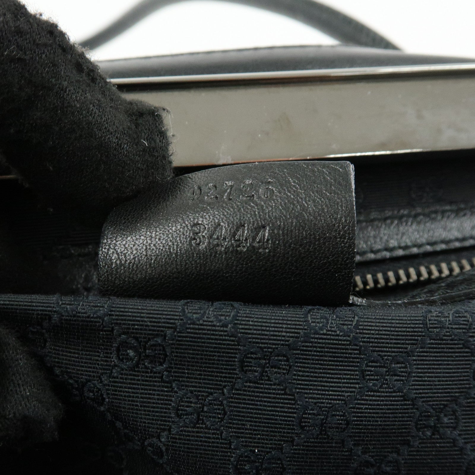 GUCCI Canvas Leather Hand Bag Ivory Black 92726