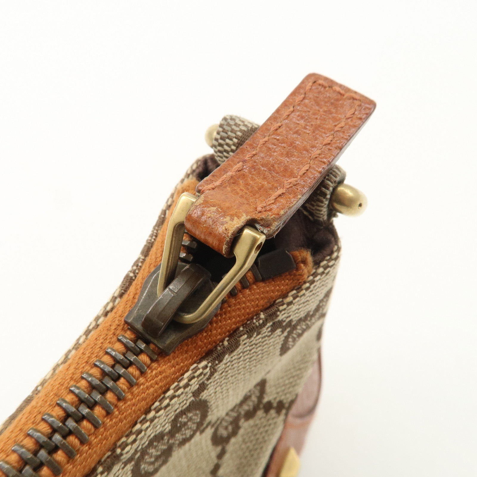 GUCCI GG Canvas Leather Chain Hand Bag Pouch Beige Brown 120940 Used