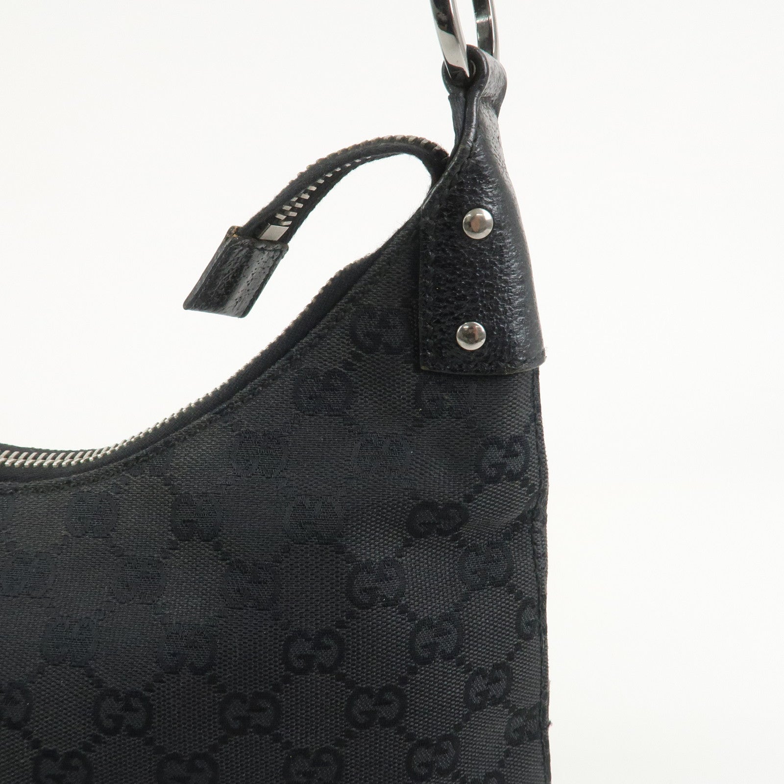 GUCCI GG Canvas Leather Shoulder Bag Hand Bag Black 115003