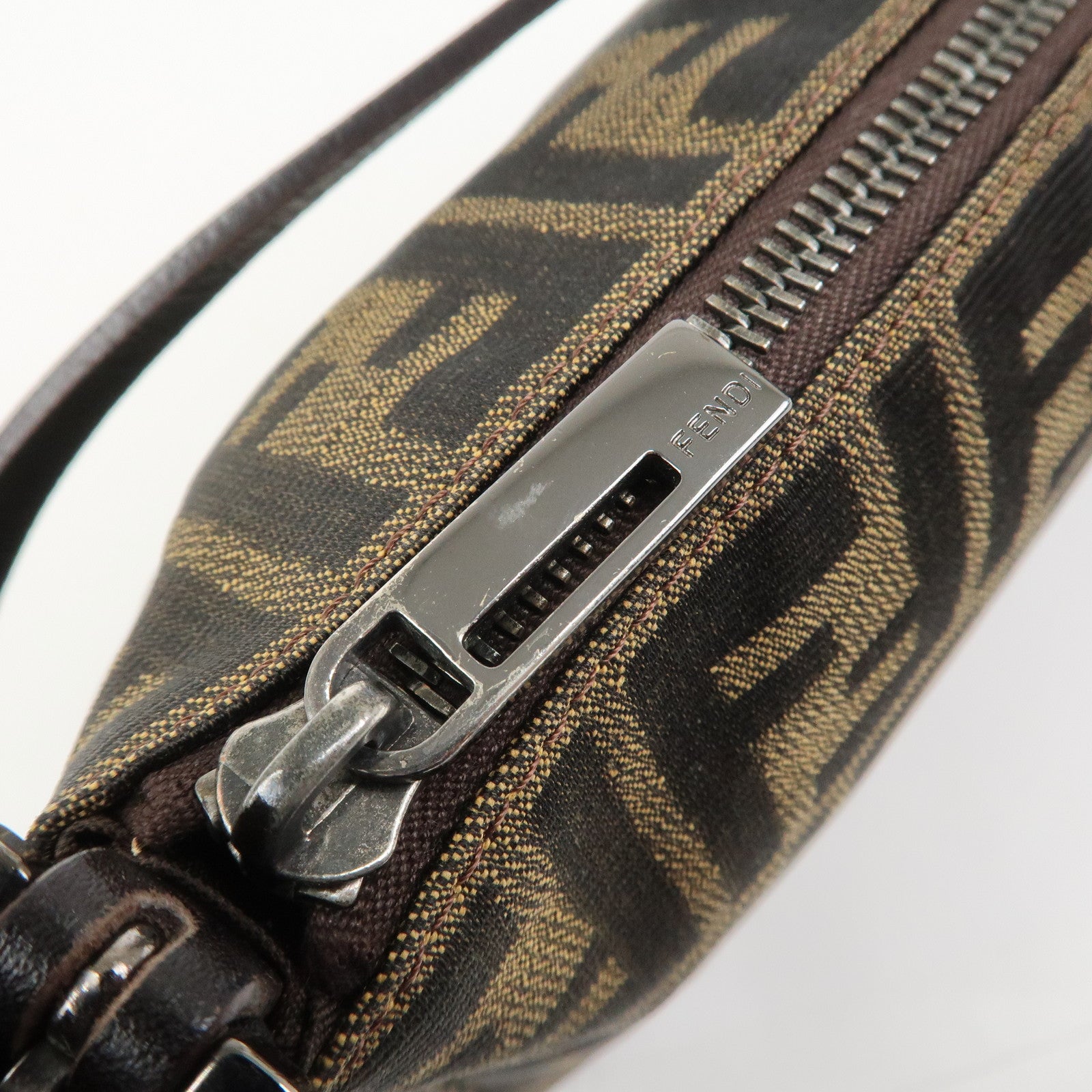 FENDI Zucca Canvas Leather Hand Bag Shoulder Bag Brown 8BR156
