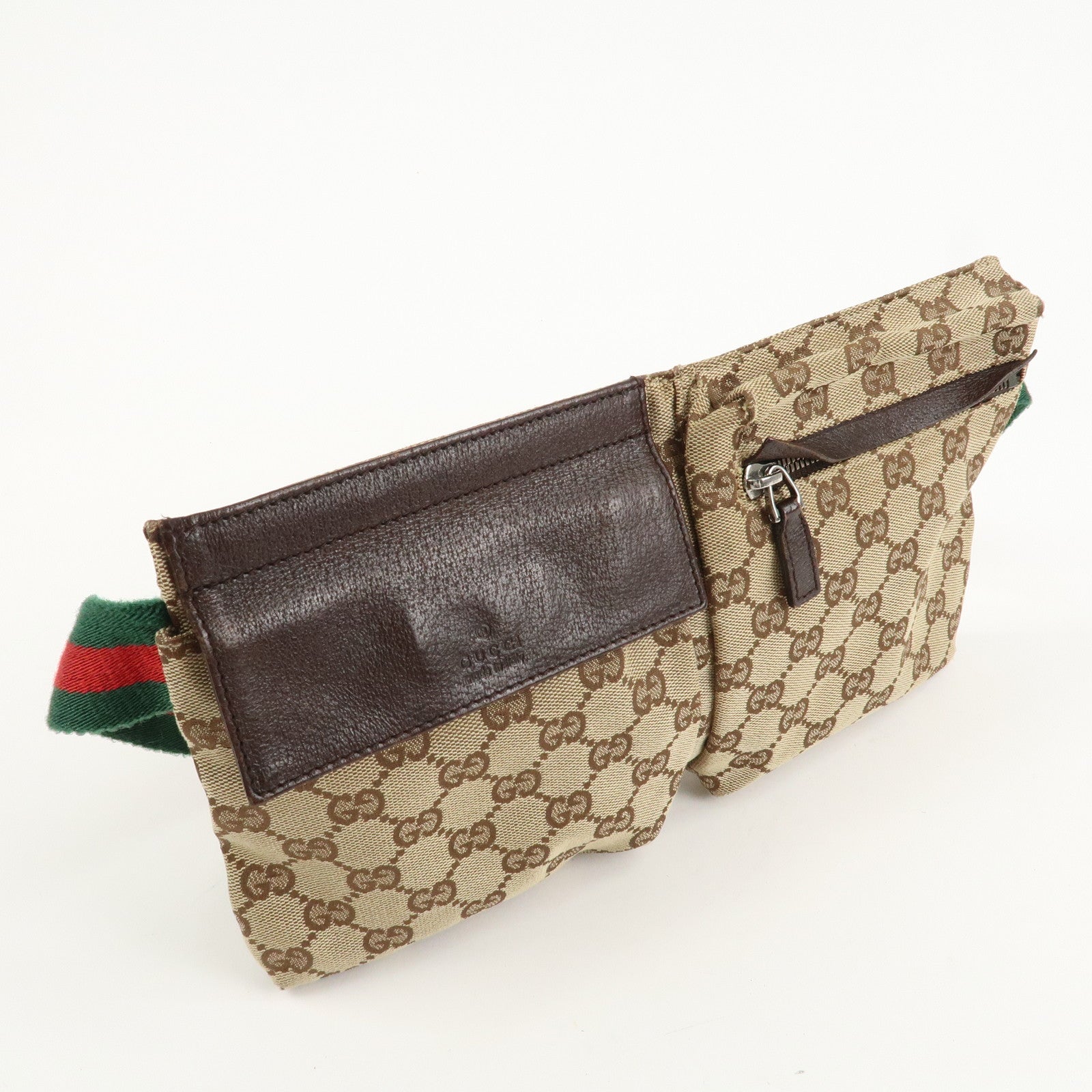 GUCCI GG Canvas Leather Waist Bag Crossbody Bag Beige Brown 28566 Used