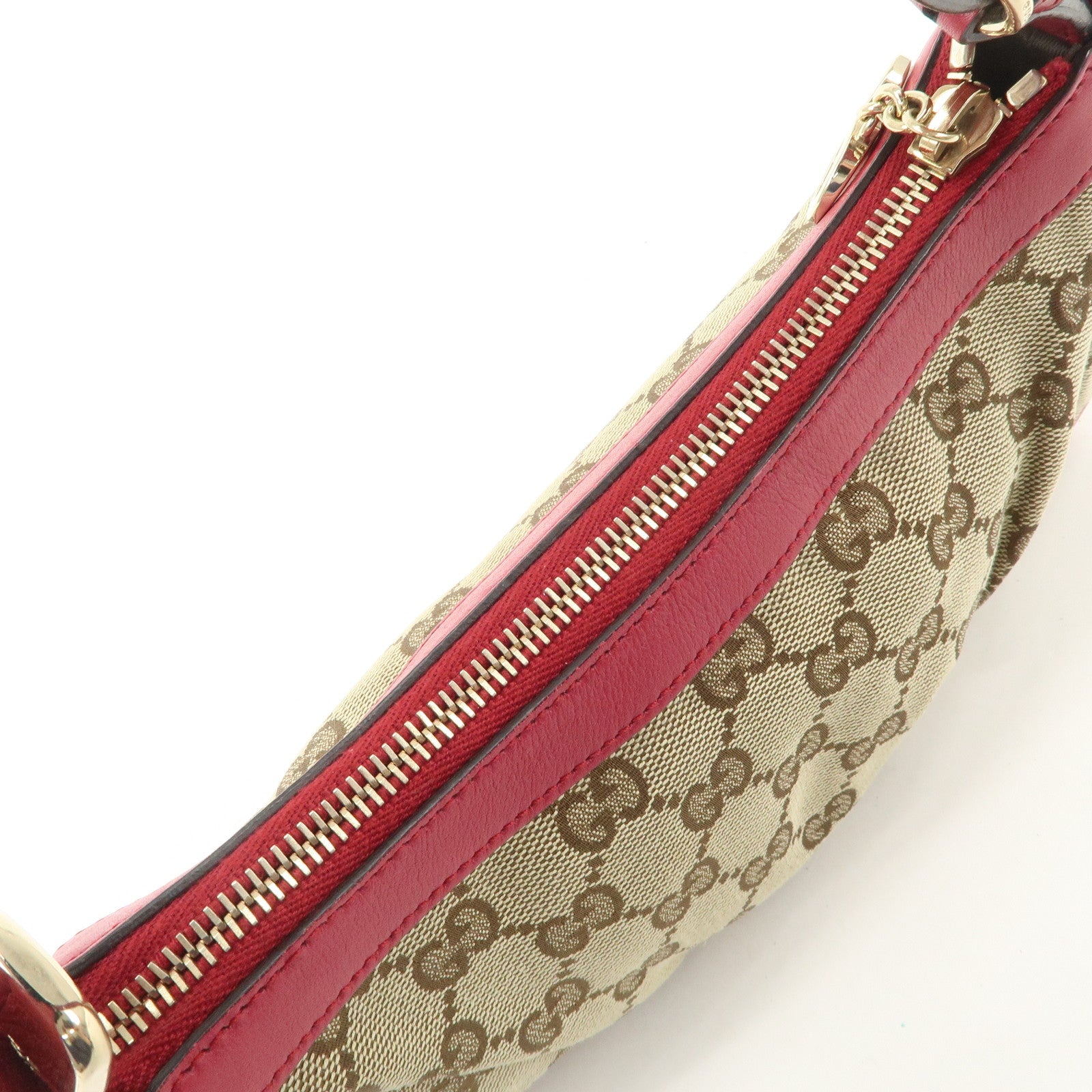GUCCI Lovely Heart GG Canvas Leather Hand Bag Beige Red 245938 Used