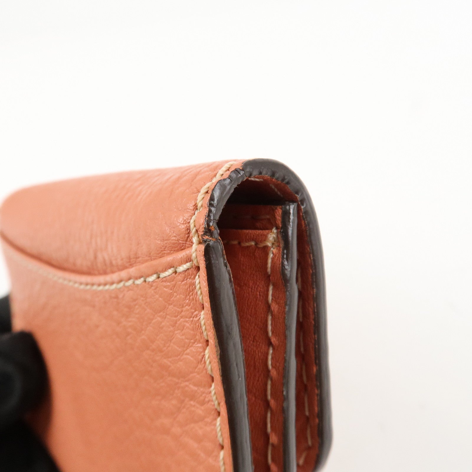 Chloe Leather Marcy Bi-fold Coin Case Card Case Orange Gold Hardware Used