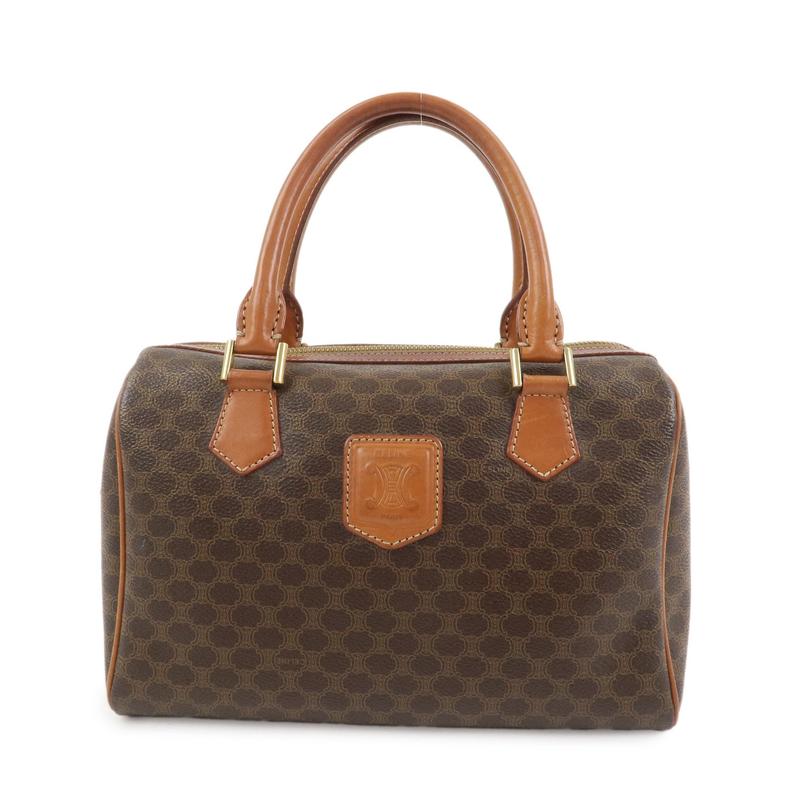 CELINE Macadam PVC Leather Boston Bag Hand Bag Brown