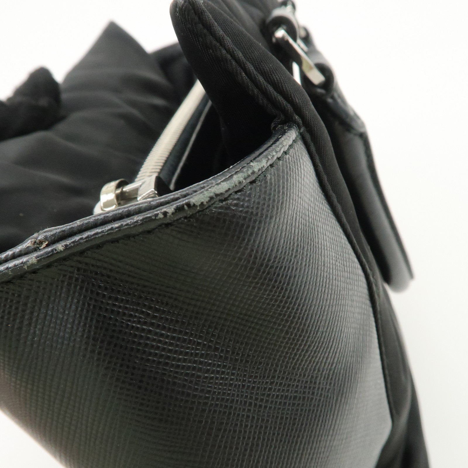 PRADA Triangle Logo Leather Nylon 2Way Bag Hand Bag Black Gold HDW Used