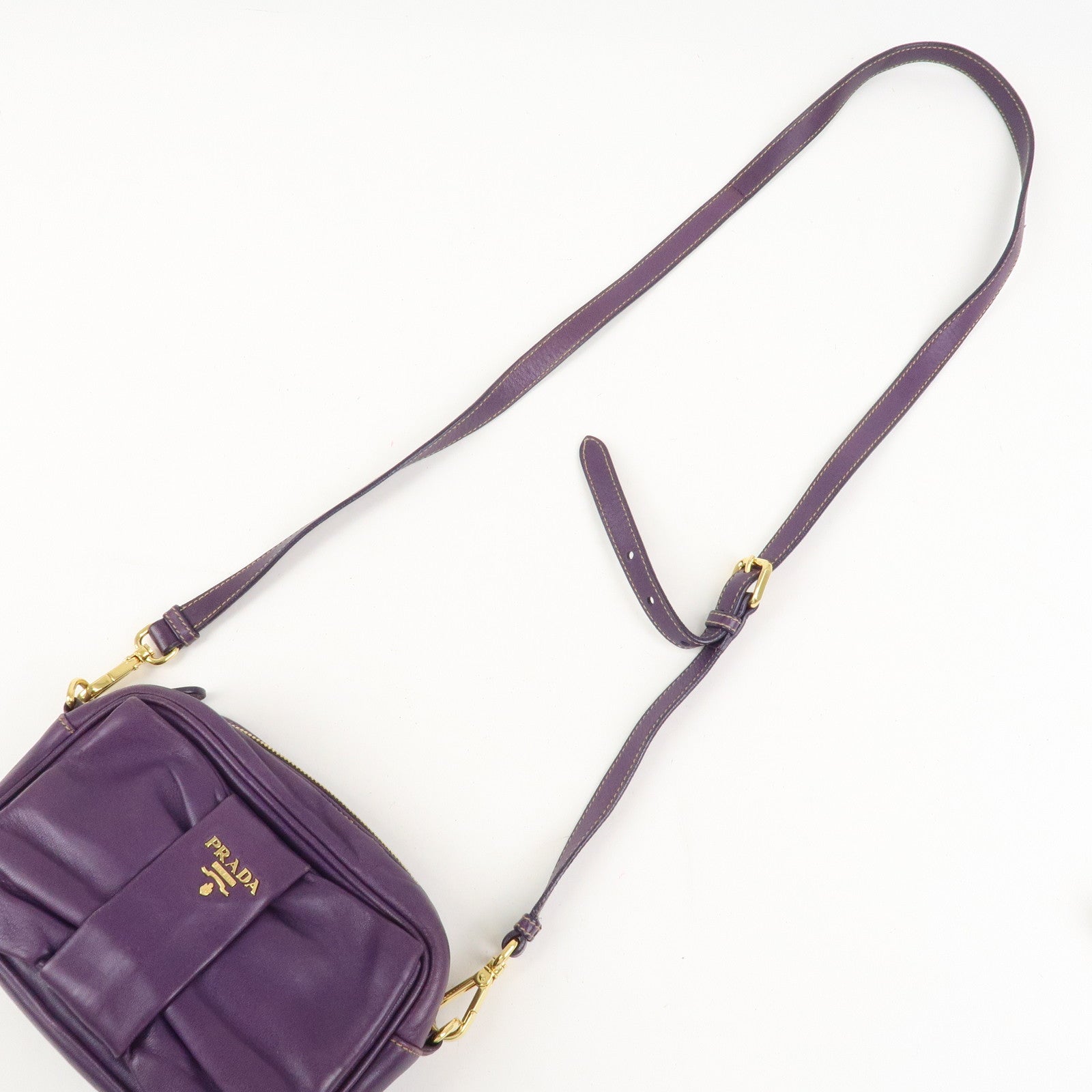 PRADA Logo Nappa Leather Ribbon Mini Shoulder Bag Purple 1NF727