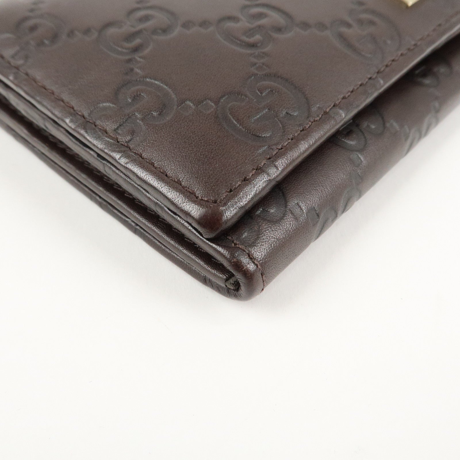 GUCCI Guccissima Leather Metal Bar Bi-fold Long Wallet Brown 244946 Used