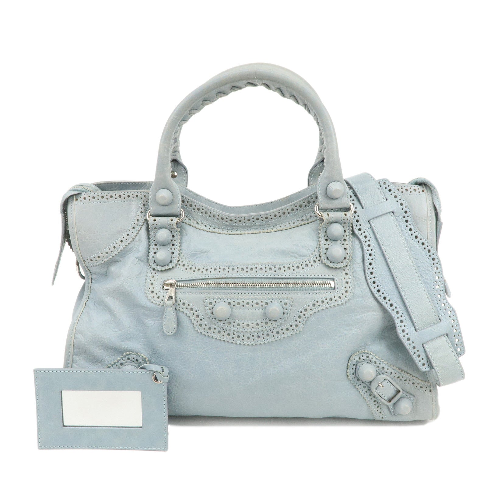BALENCIAGA Giant City Leather 2Way Shoulder Bag Light Blue 258044