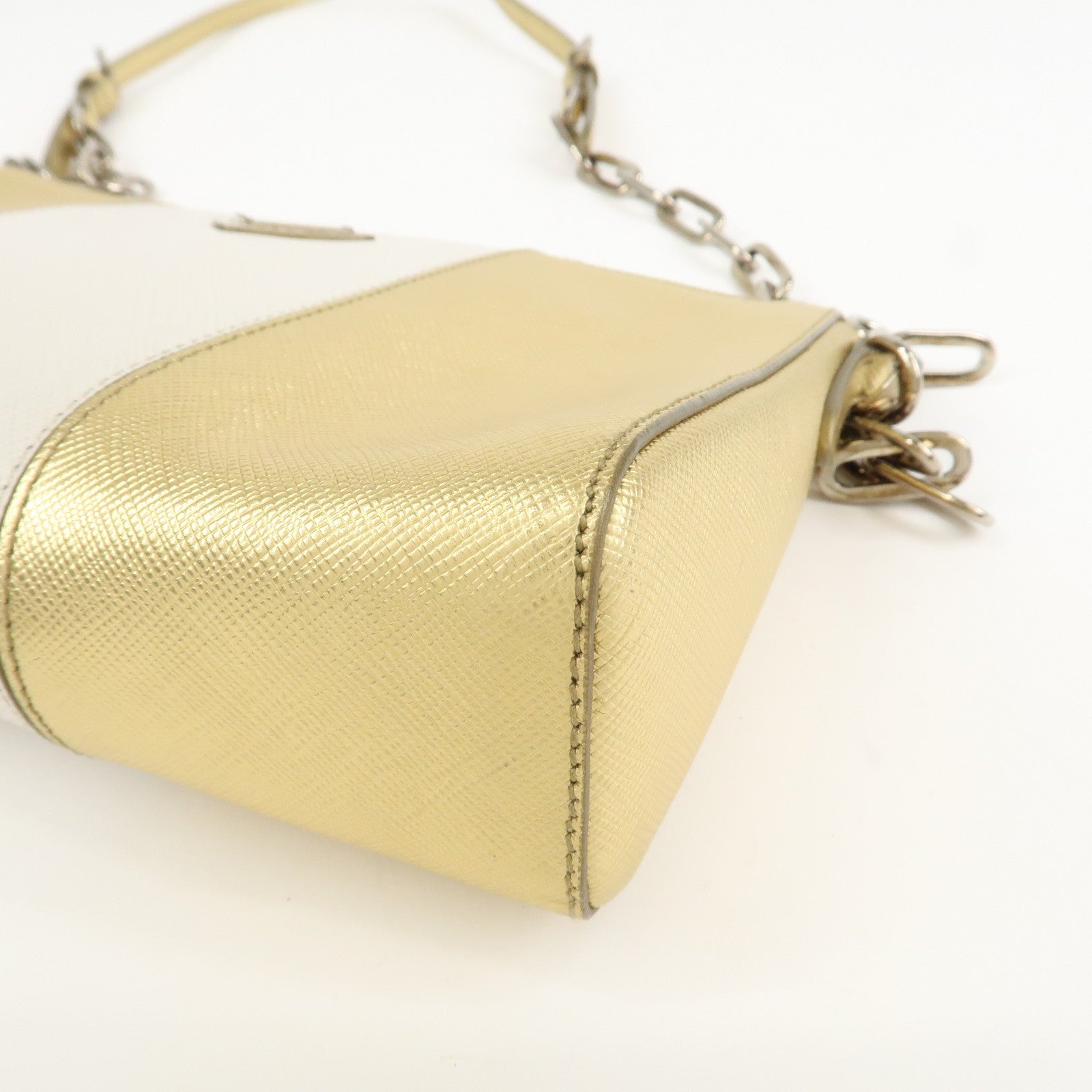 PRADA Logo Leather Crossbody Chain Shoulder Bag Gold BT947C