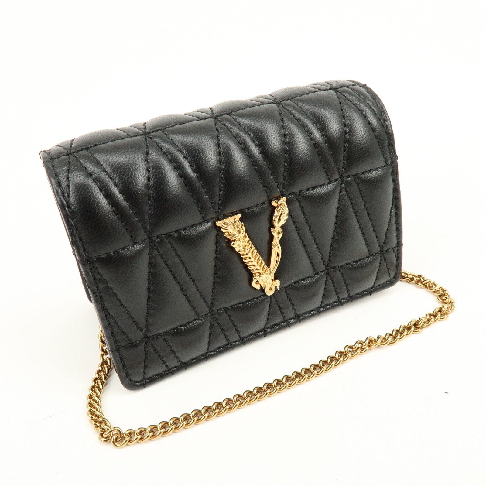 VERSACE Virtus Leather Chain Shoulder Bag Crossbody Bag Black