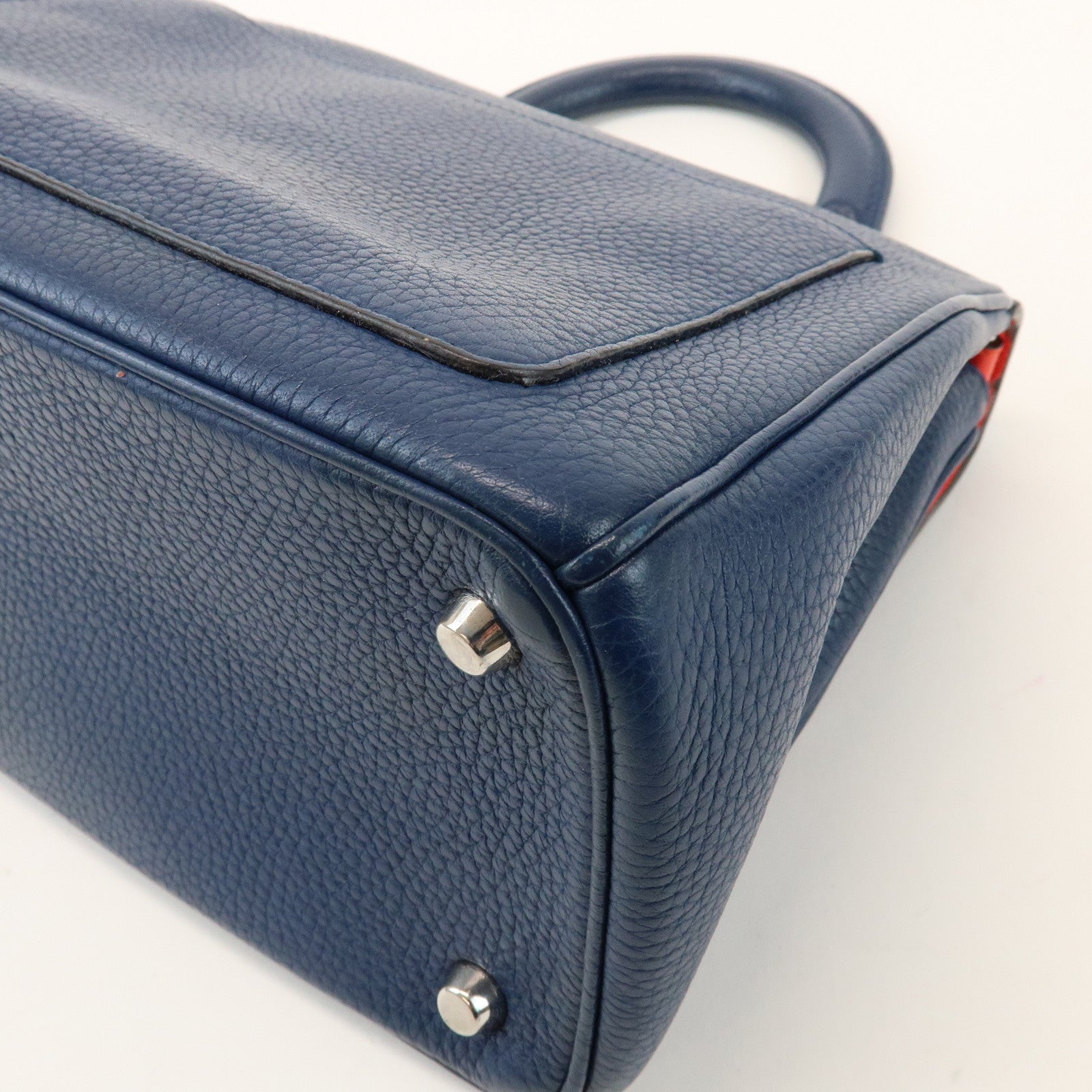 Christian Dior 2Way Leather Hand Bag Top Handle Bag Blue