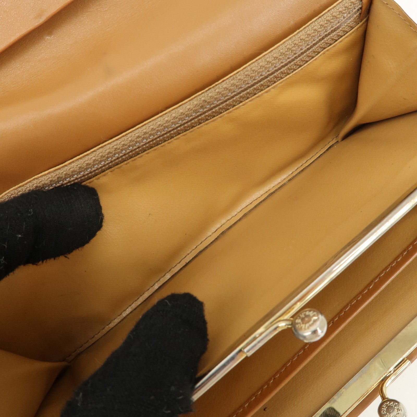 CELINE Macadam Set of 2 Long Wallet Leather Beige Dark Brown Used