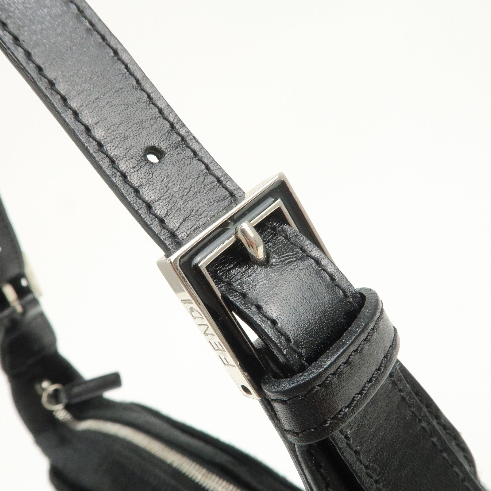 FENDI Haircalf Leather Shoulder Bag Hand Bag Black 15328