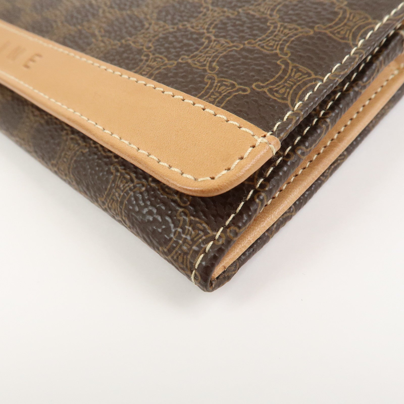 CELINE Macadam PVC Leather Flap Long Wallet Brown Beige