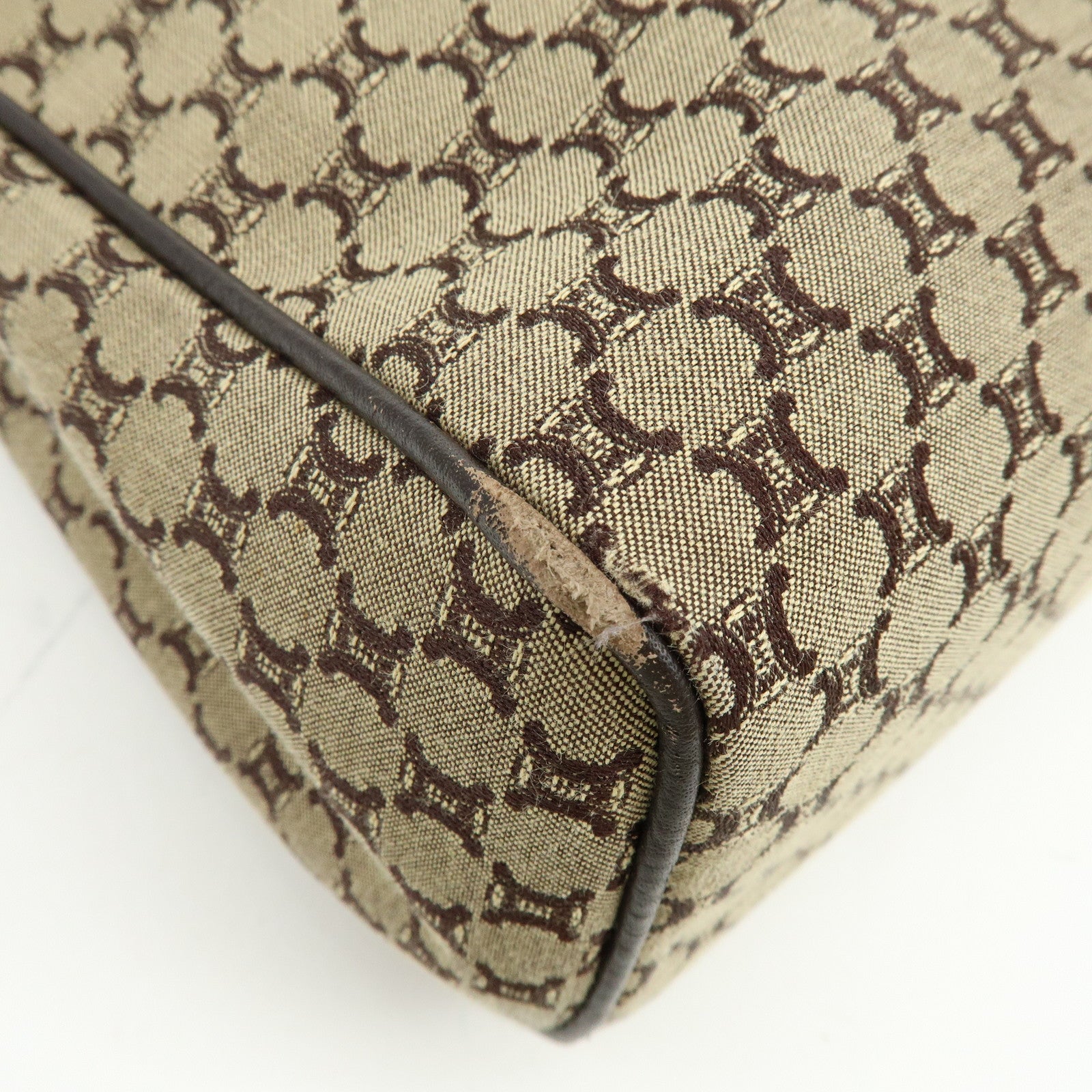 CELINE Macadam Canvas Leather Hand Bag Brown Beige