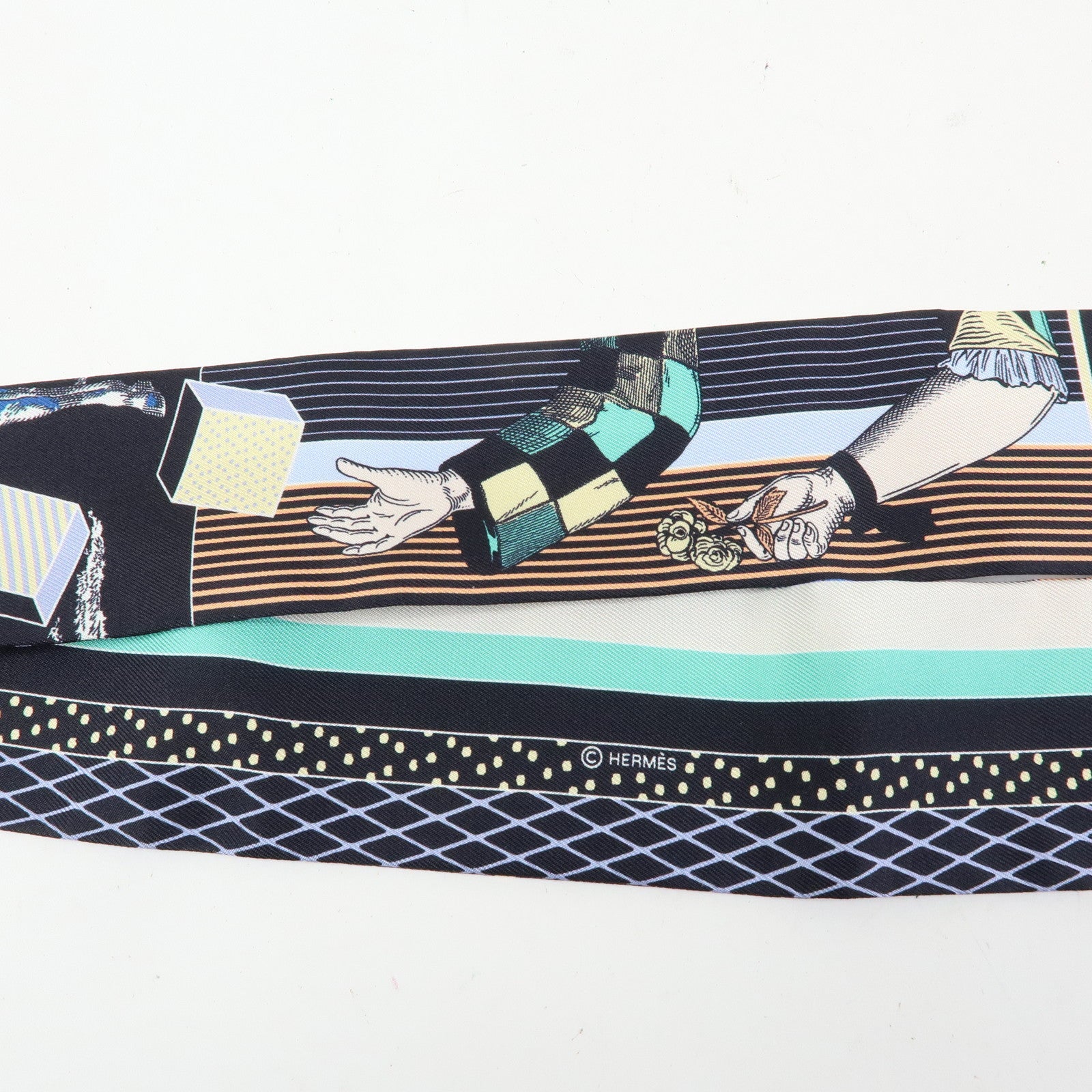HERMES Silk 100% Twilly Scraf Grand Theatre Nouveau Black