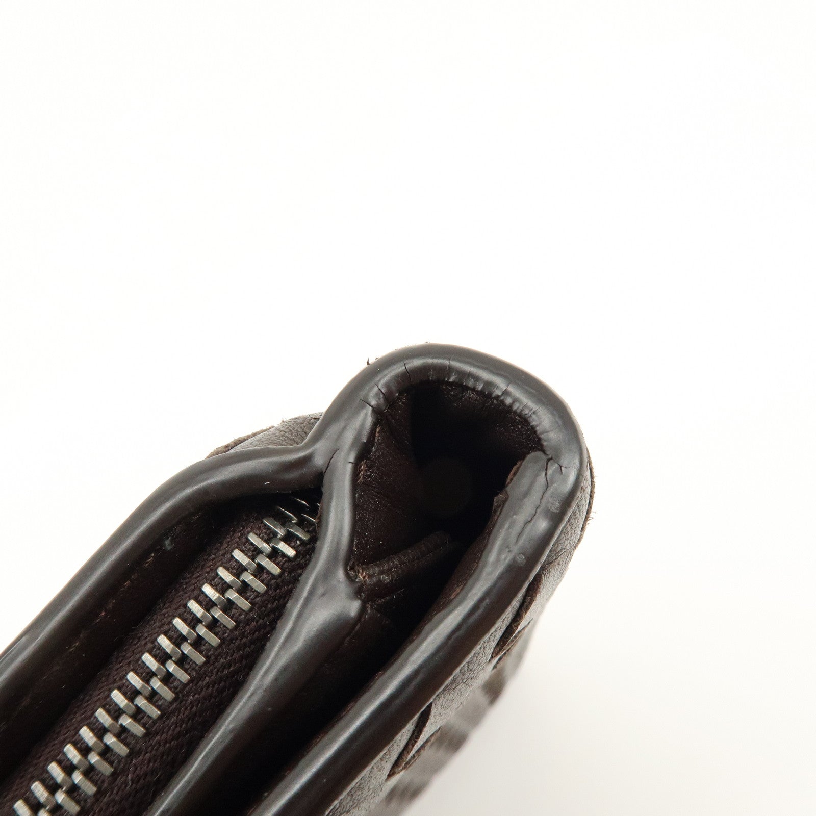 BOTTEGA VENETA Intrecciato Leather Bi-fold Long Wallet Dark Brown