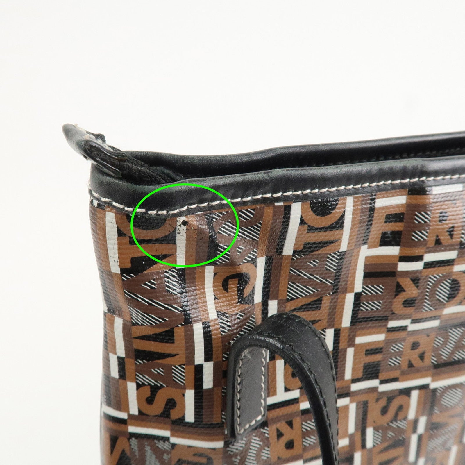 Ferragamo Leather PVC Shoulder Bag Black Brown White