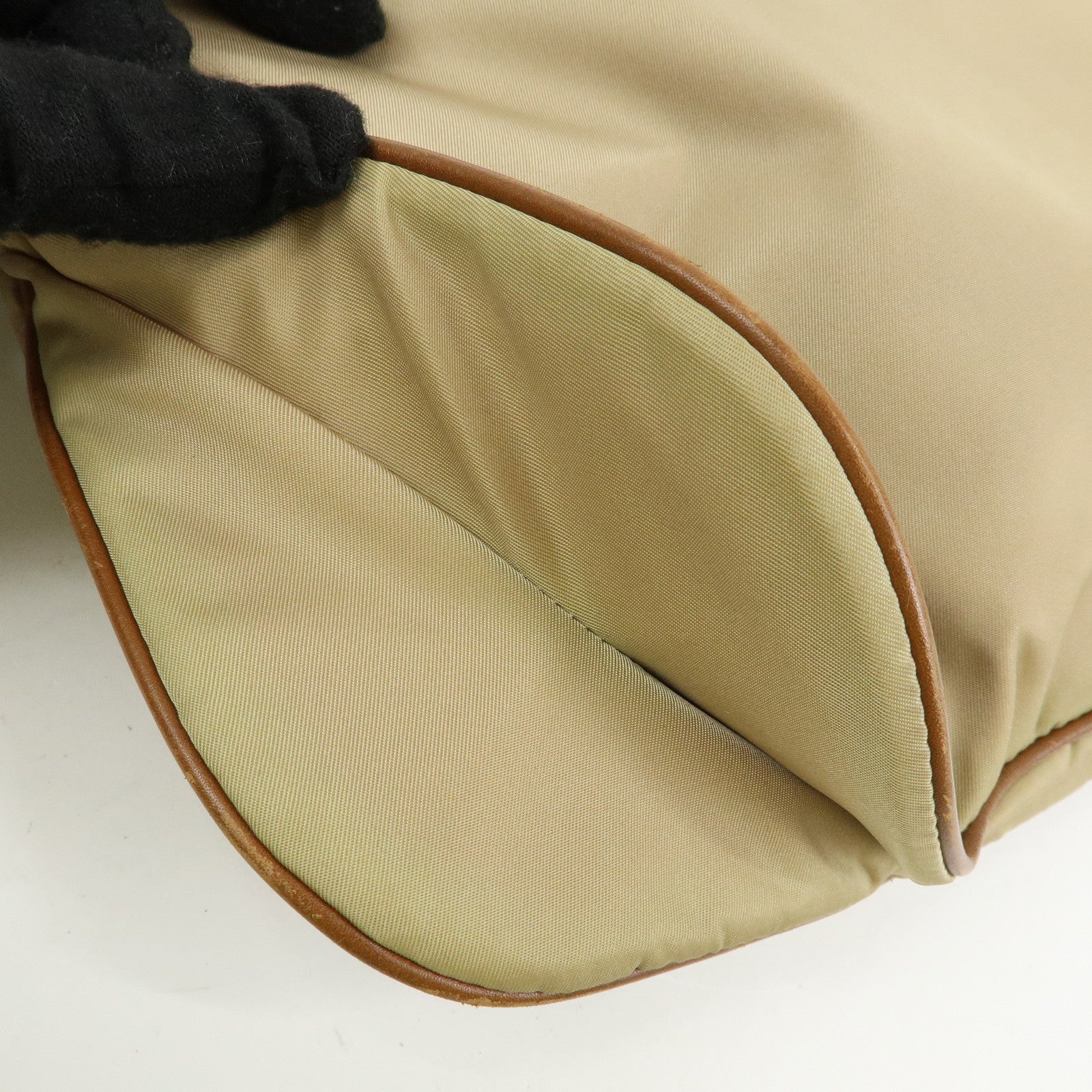 PRADA Triangle Logo Nylon Leather Shoulder Bag Crossbody Bag Beige