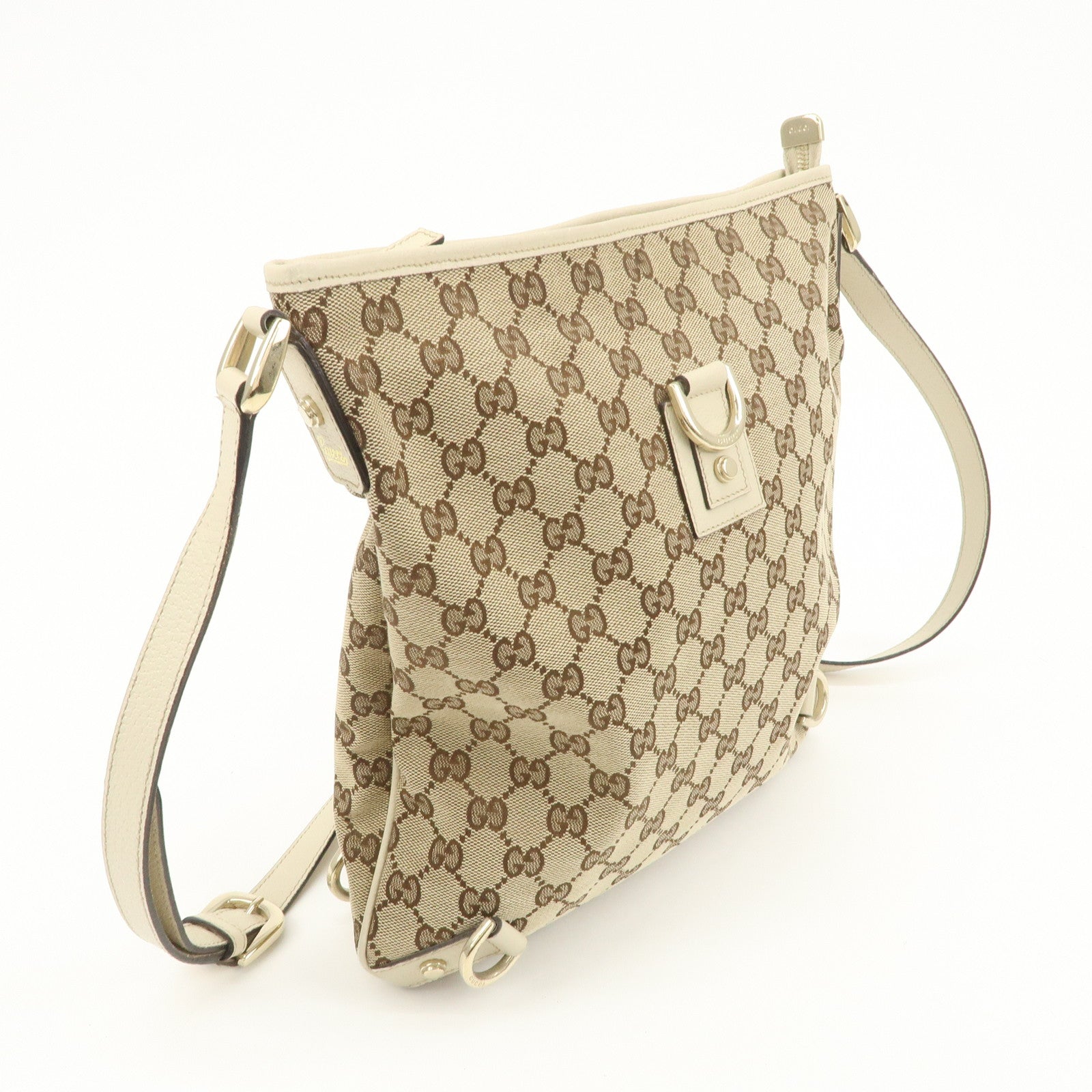 GUCCI Abbey GG Canvas Leather Shoulder Bag Beige Ivory 131326