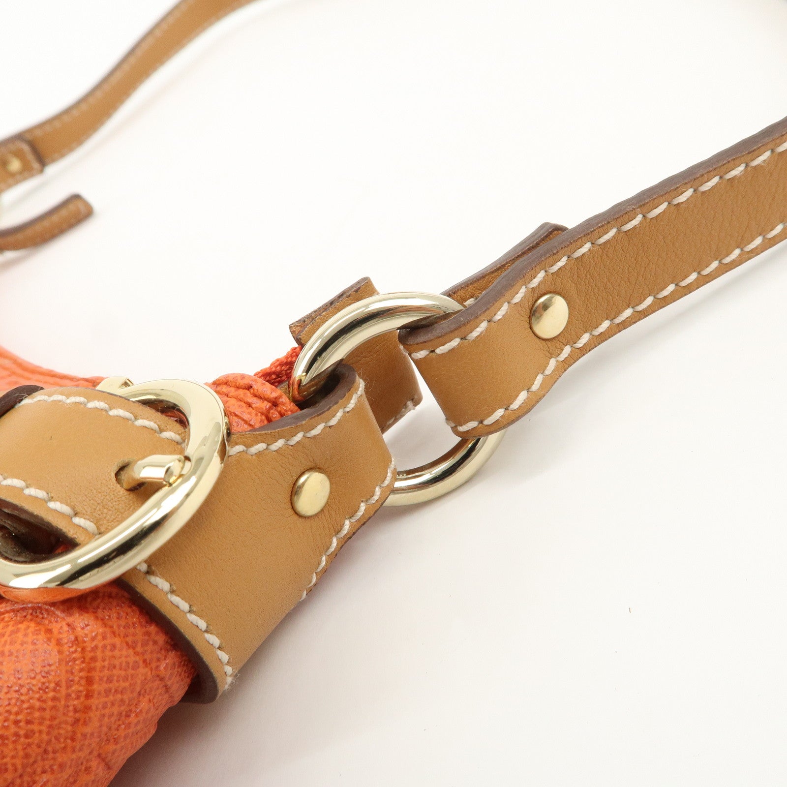 Ferragamo Gancini Leather Shoulder Bag Hand Bag Orange Beige