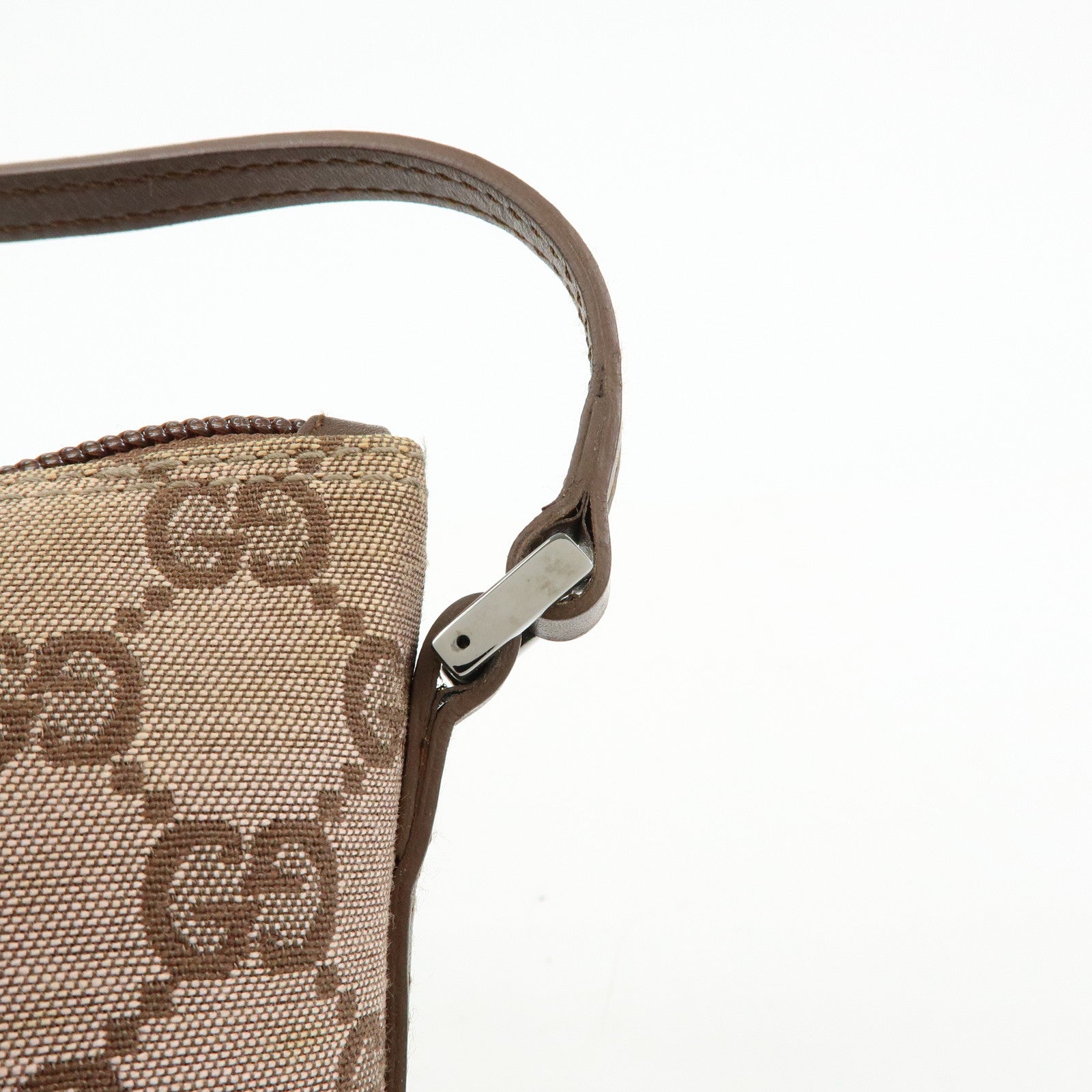 GUCCI Boat Bag GG Canvas Leather Hand Bag Brown 07198