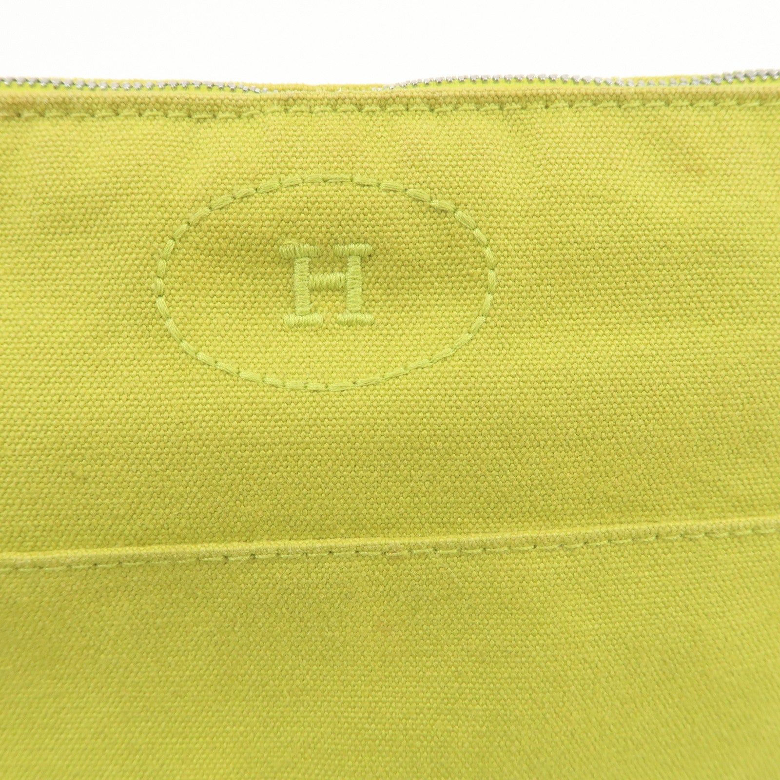 HERMES Bolide Pouch MM Canvas Leather Cosmetic Pouch Light Green