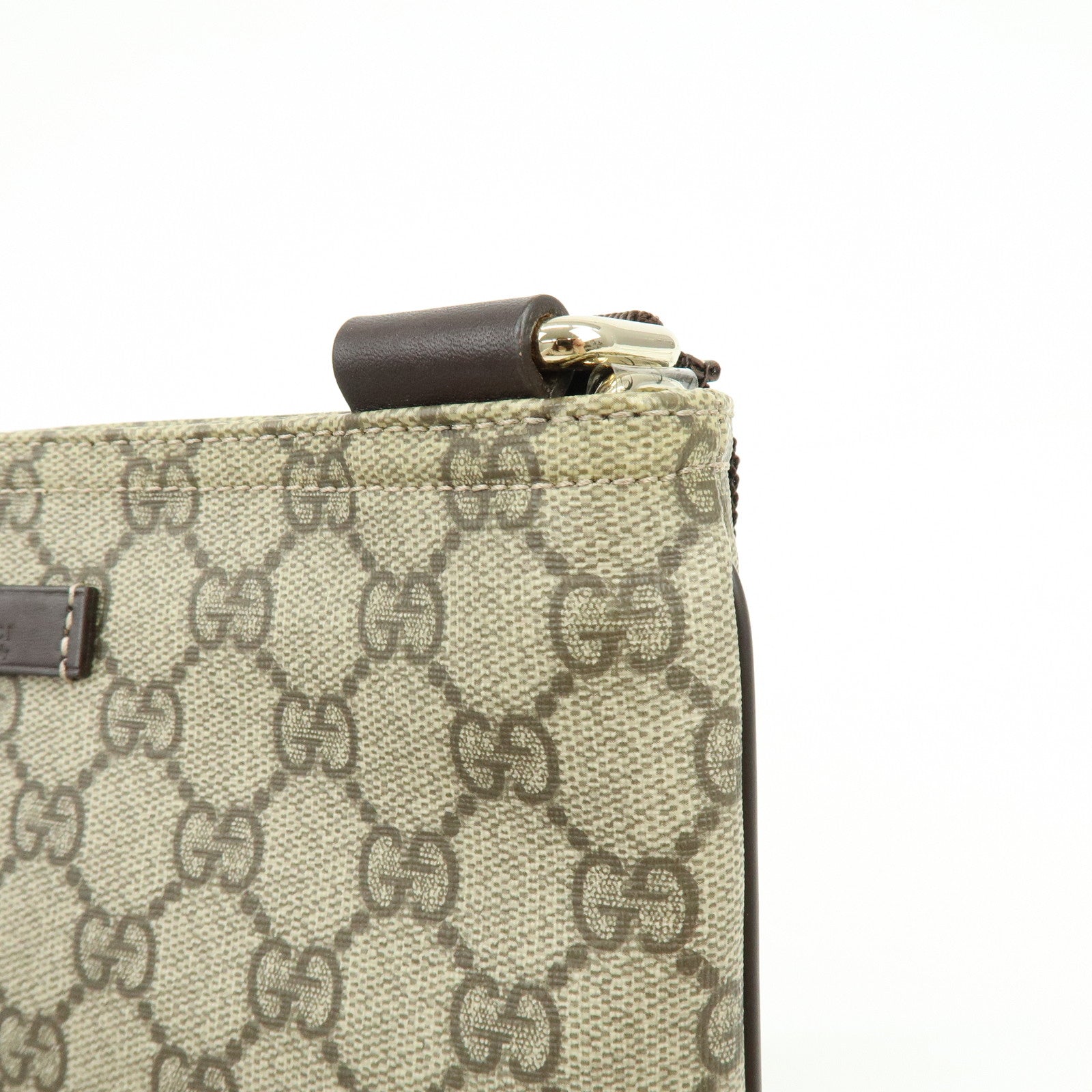GUCCI GG Supreme Leather Shoulder Bag Gray Beige Brown 201533