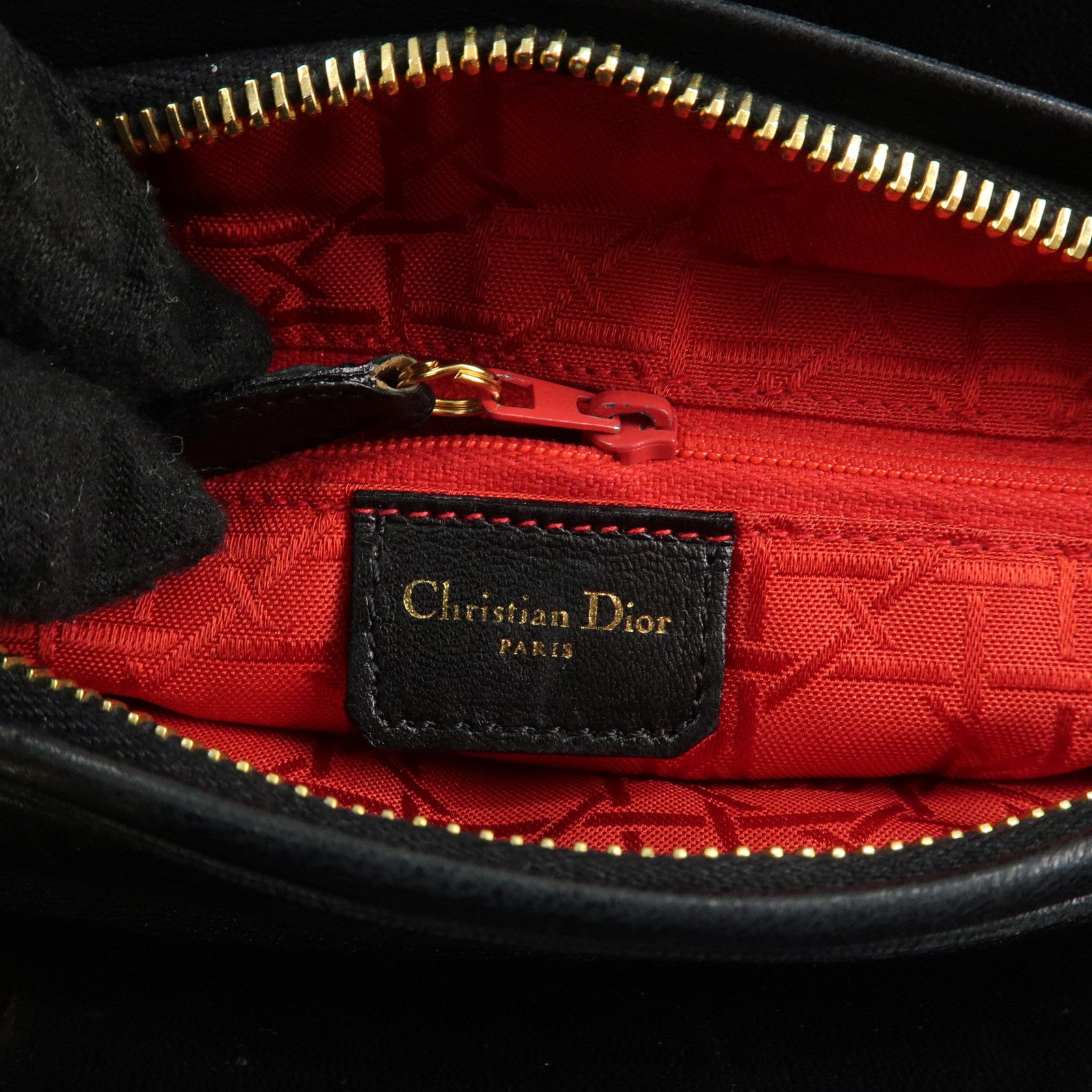 Christian Dior Lady Dior Canage Leather Hand Bag Black Used