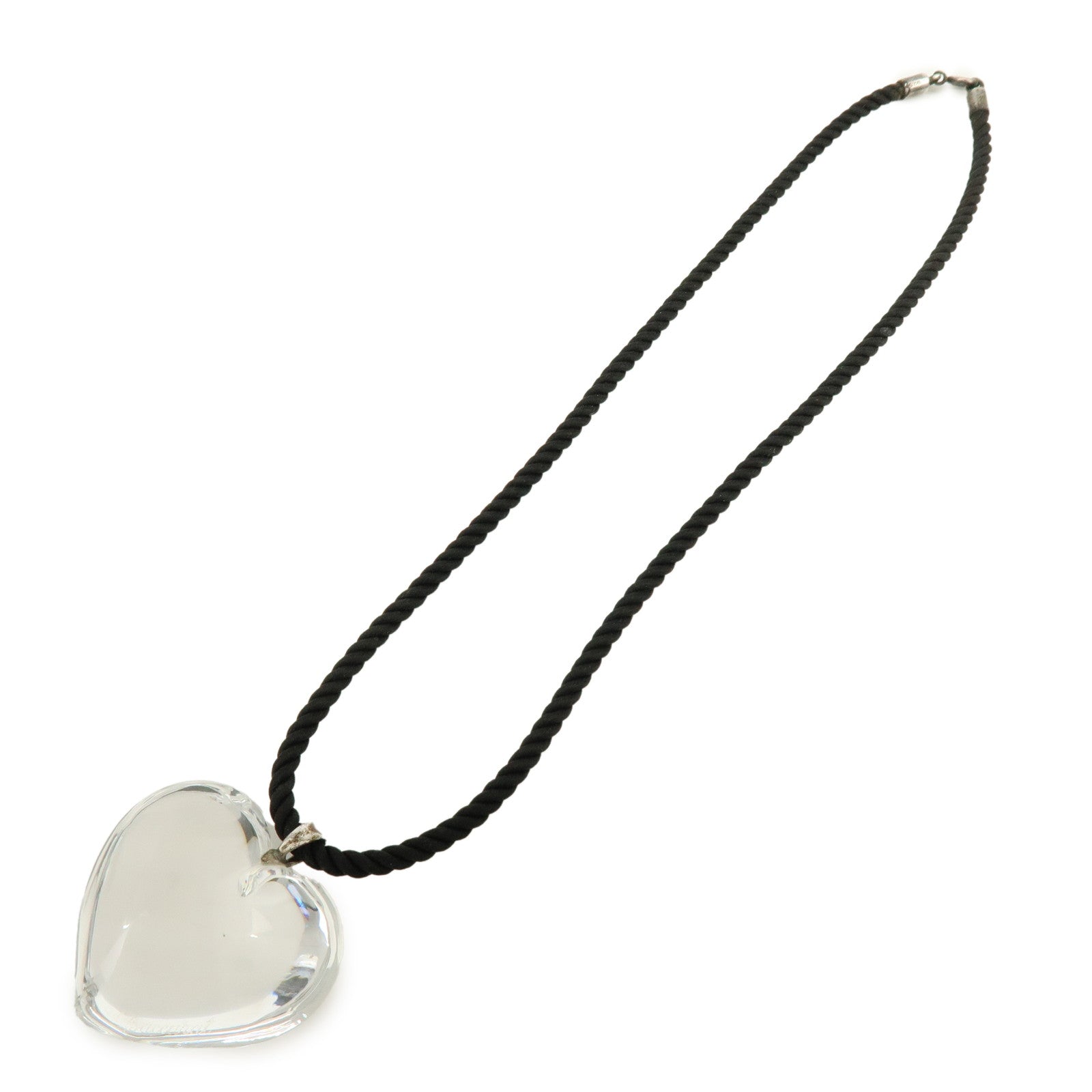 Baccarat Crystal Silver Heart Motif Necklace SV925 Clear Black