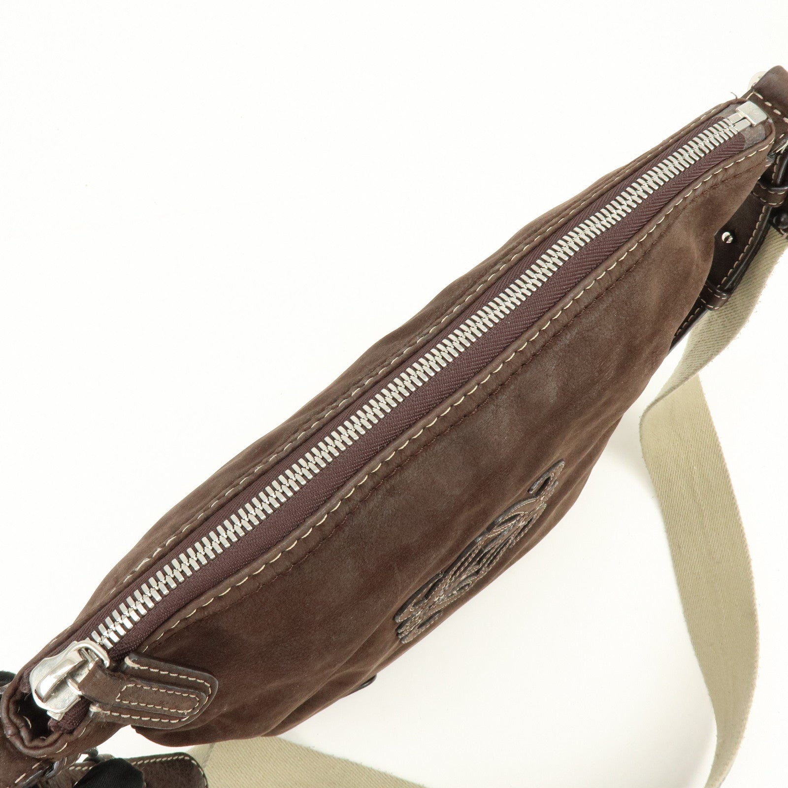 LOEWE Anagram Leather Canvas Shoulder Bag Crossbody Bag Brown Beige